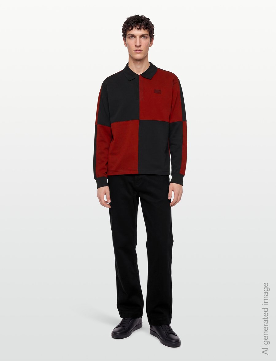 VANS - Check Rugby LS Knit - polos - poppy ember - 0