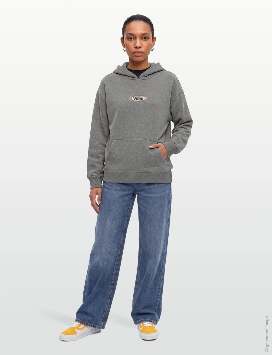 VANS - Cali Stamp Oversized Pullover - huvtröjor - cement heather - 4