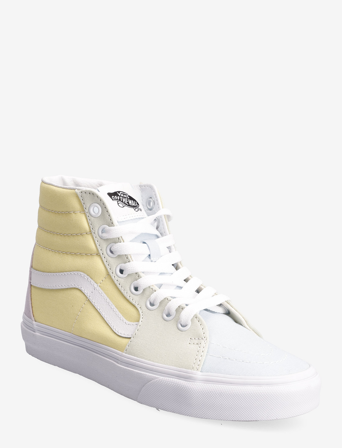 Pastel yellow high top top vans