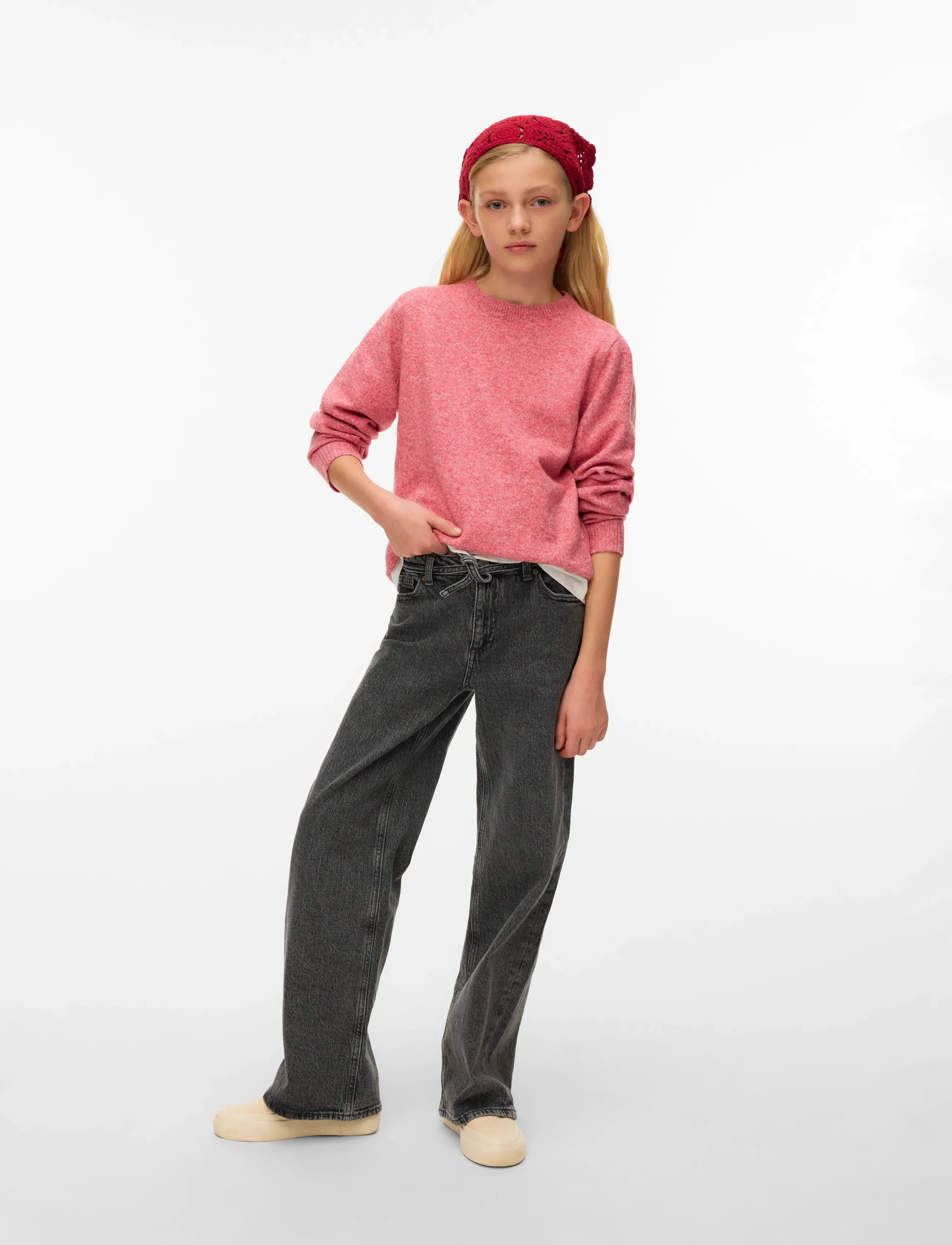 Vero Moda Girl VMDOFFY LS O-NECK BLOUSE GA NOOS GIRL - Stickade tröjor - HOLLY BERRY / pink/rose
