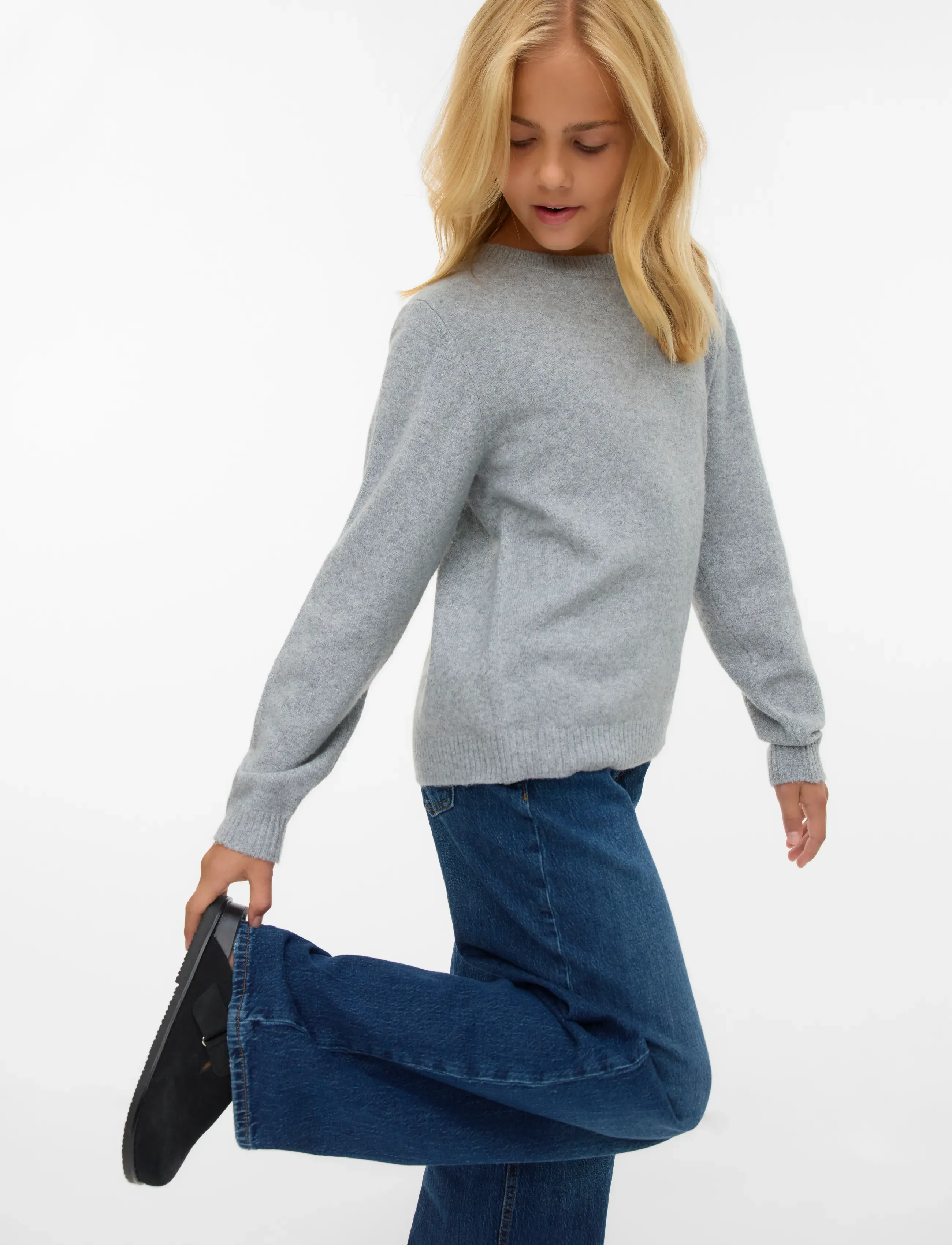 Vero Moda Girl Vmdoffy Ls O-Neck Blouse Ga Noos Girl, 116, Knitwear, Grau - Pullovers, Kinder