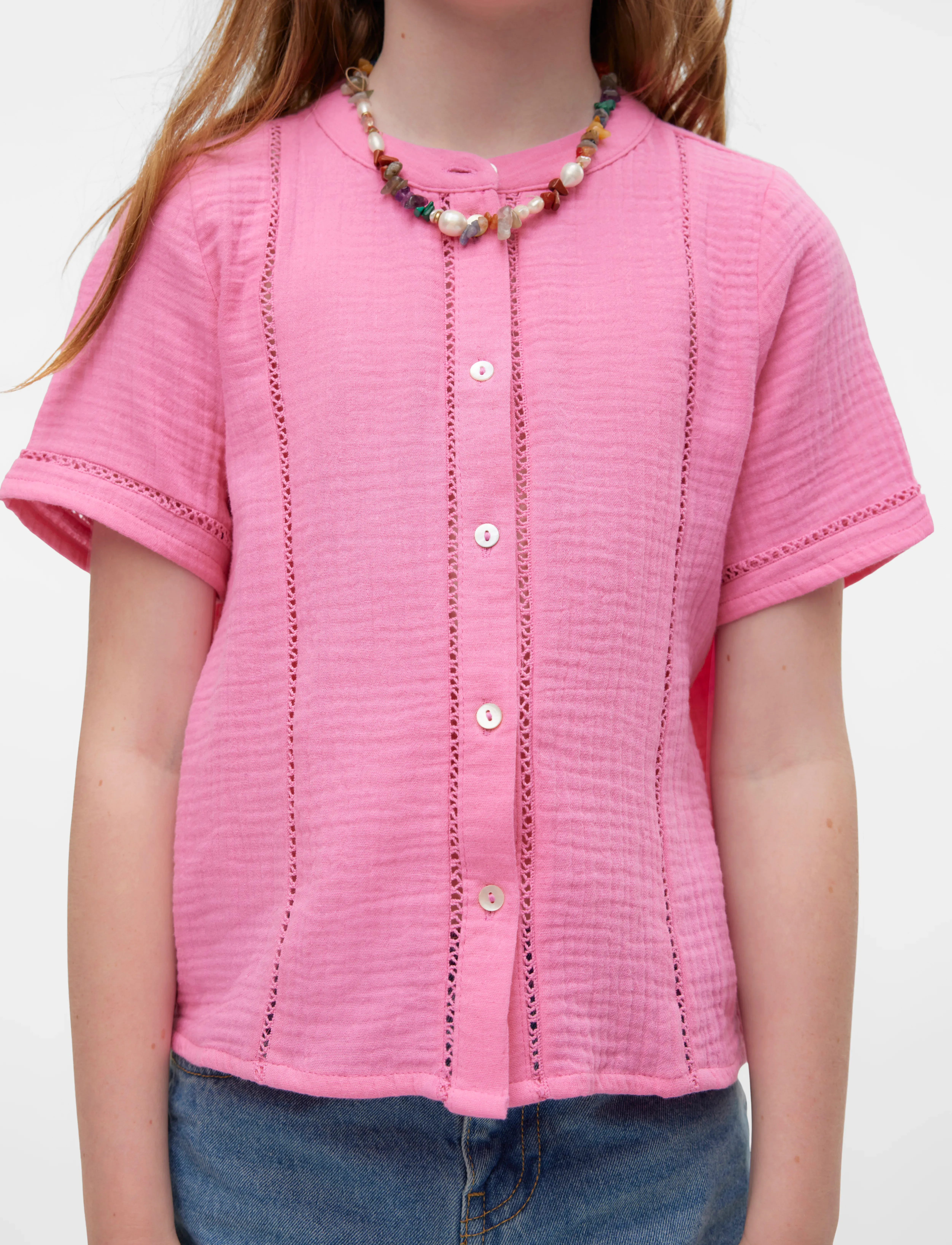 Vero Moda Girl - VMNATALI 2/4 LACE SHORT TOP WVN GIRL - pink cosmos - 3