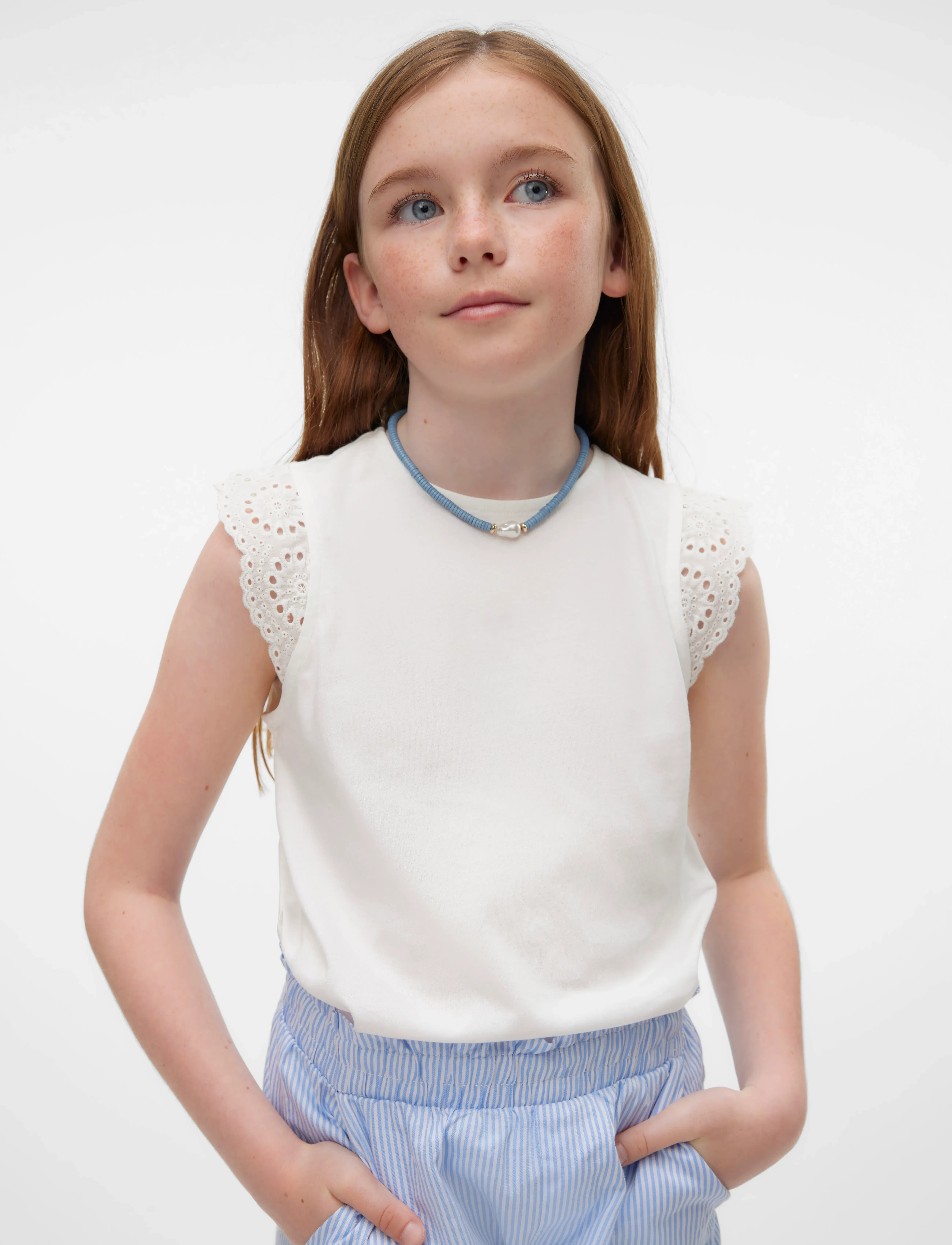 Vero Moda Girl Vmemily Sl Gathering Top Jrs Girl Noos, 116, White, Overdele > Bluser & Tunikaer, Børn