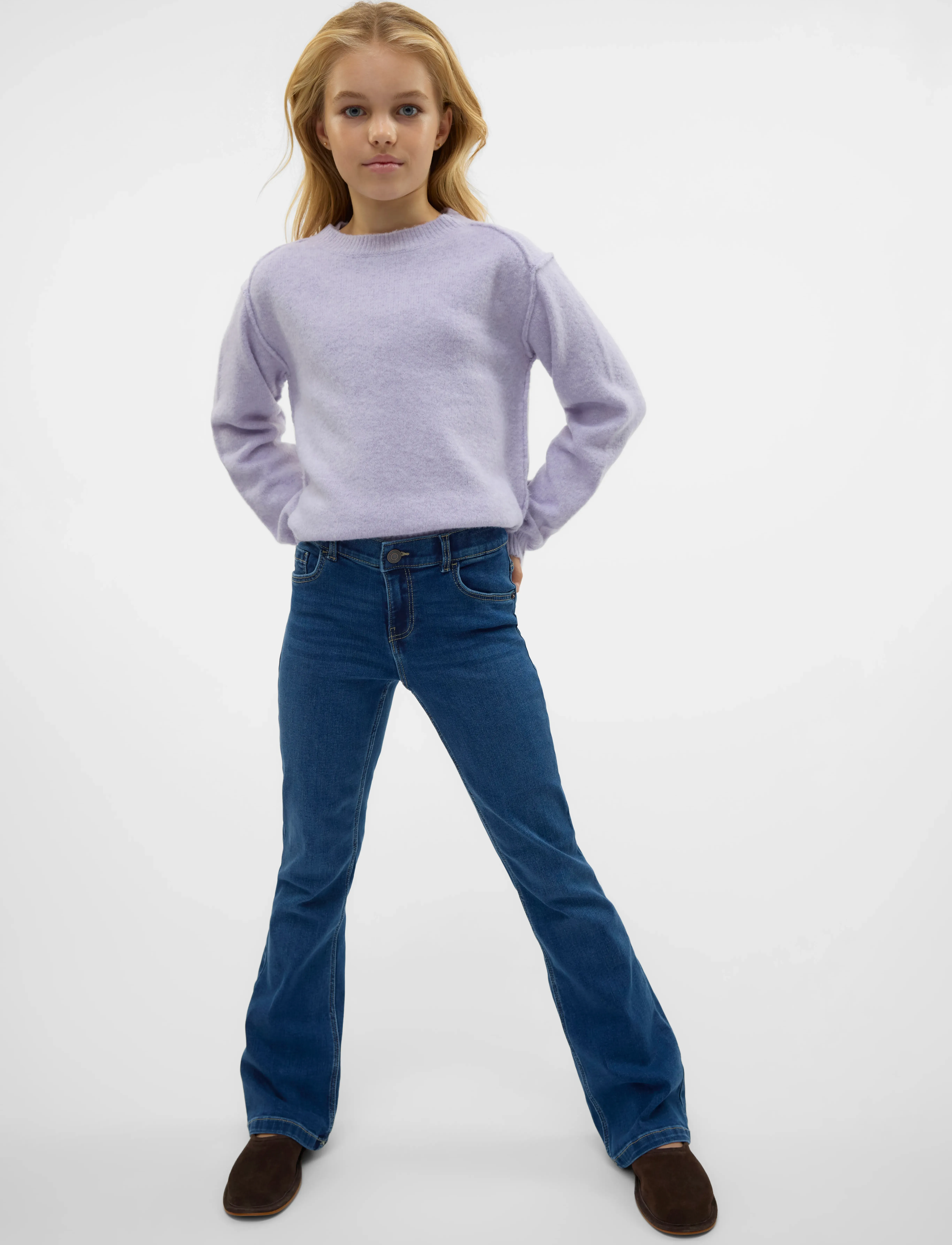 Vero Moda Girl VMRIVER HR FLARED J VI3448 GIRL GA NOOS - Buxur - DARK BLUE DENIM / blue