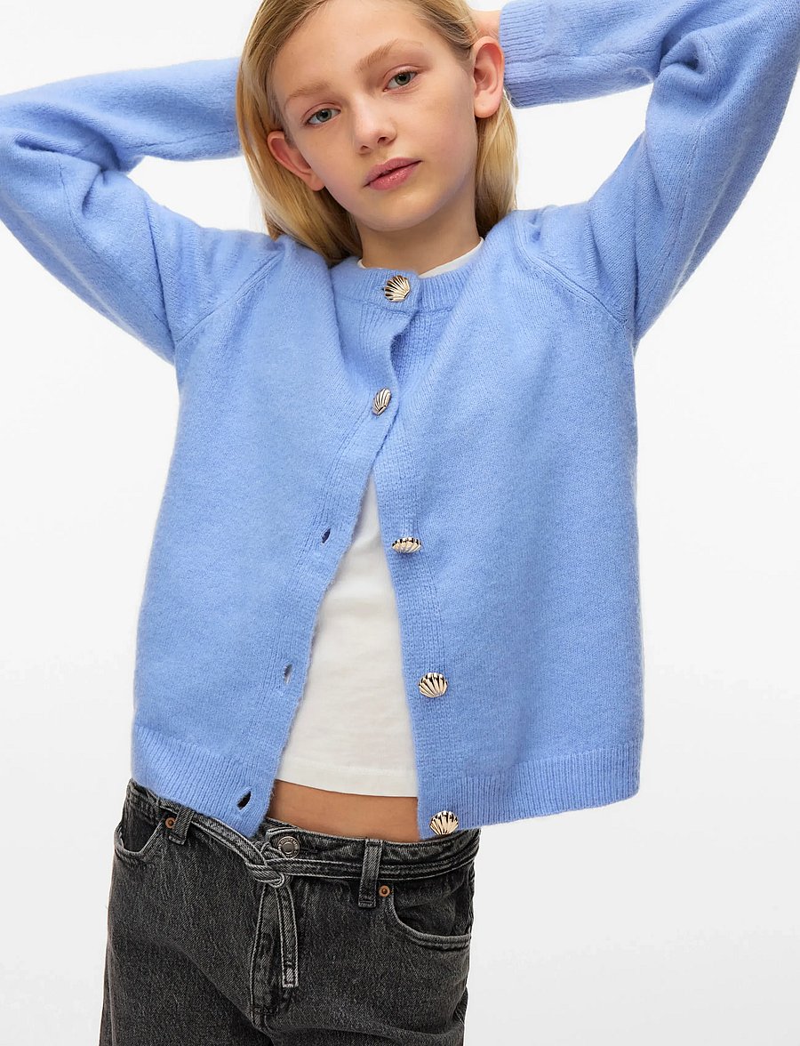 Vero Moda Girl - VMFIONA LS SHORT BUTTON CARDI BOO GIRL - leichte jacken - brunnera blue - 3