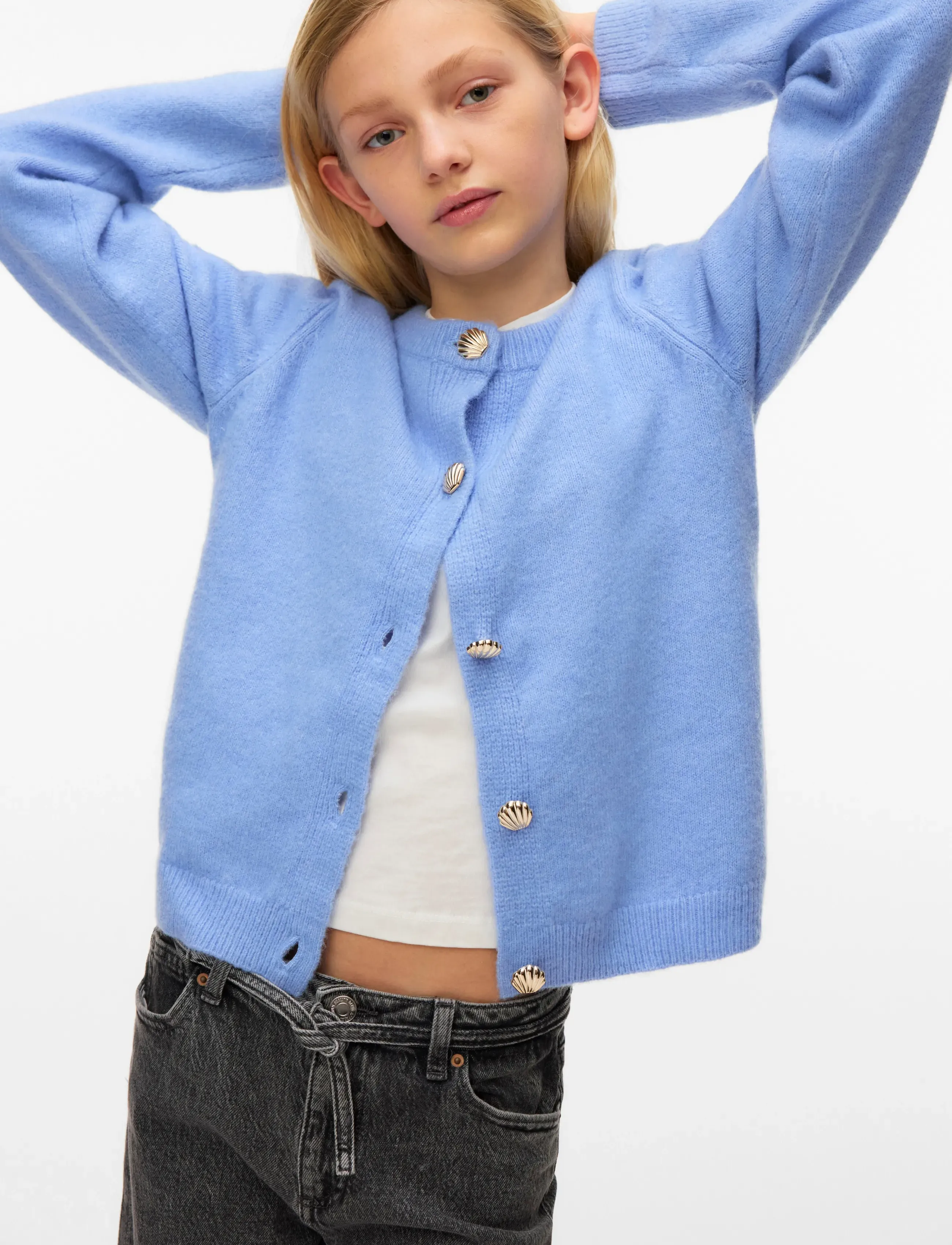 Vero Moda Girl - VMFIONA LS SHORT BUTTON CARDI BOO GIRL - leichte jacken - brunnera blue - 4