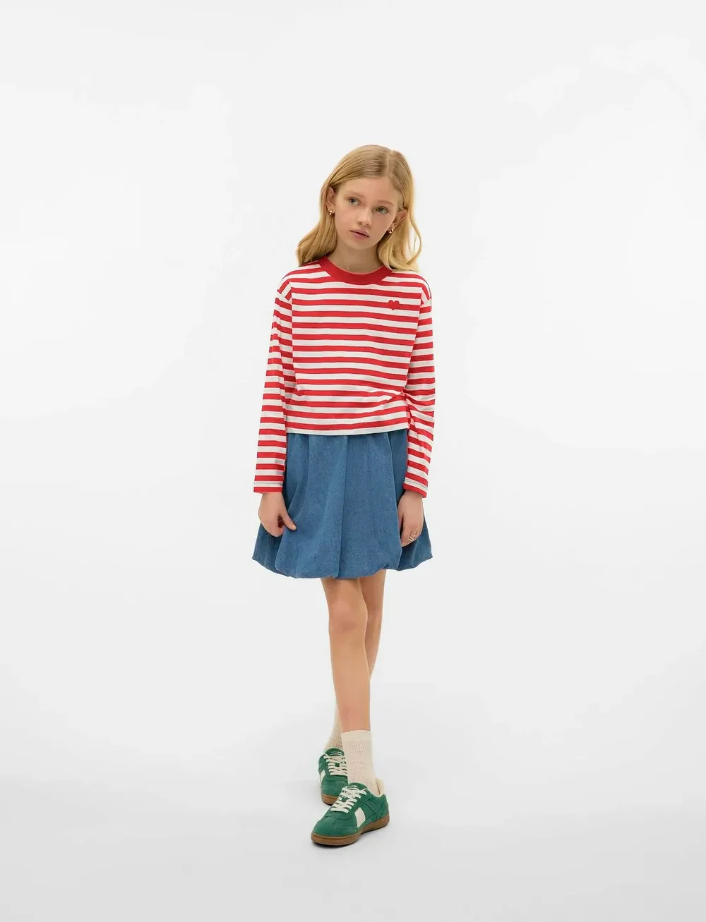 Vero Moda Girl - VMLEILA STRIPE LS SHORT TOP GIRL NOOS - pikkade varrukatega t-särgid - snow white - 0