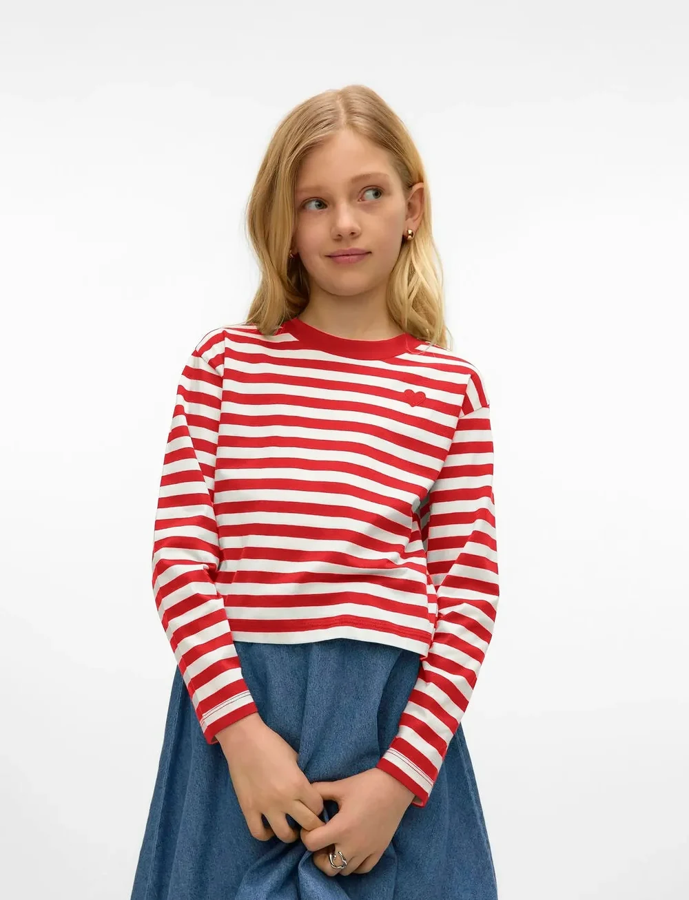 Vero Moda Girl - VMLEILA STRIPE LS SHORT TOP GIRL NOOS - pikkade varrukatega t-särgid - snow white - 3