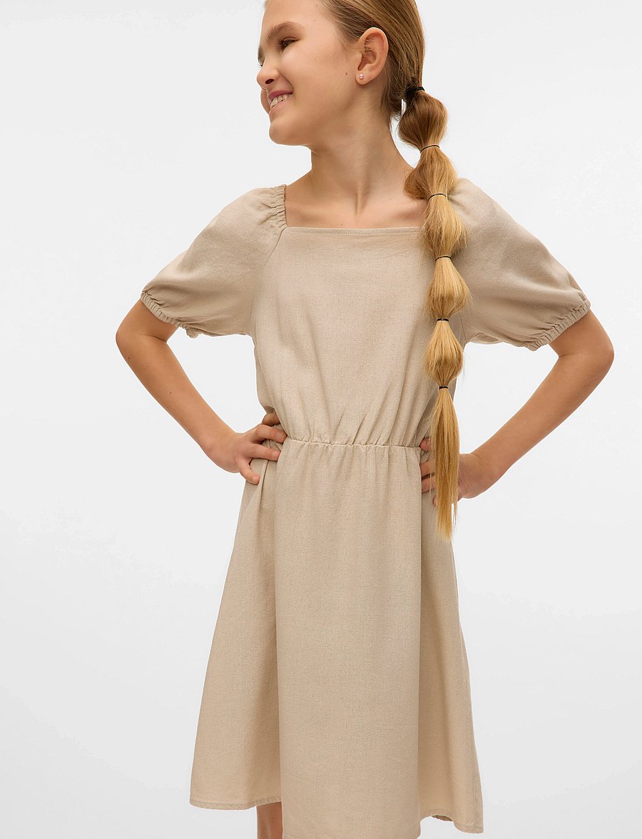 Vero Moda Girl - VMMYMILO S/S SHORT DRESS WVN GA GIRL - kort-ermede kjoler i avslappet stil - silver lining - 0
