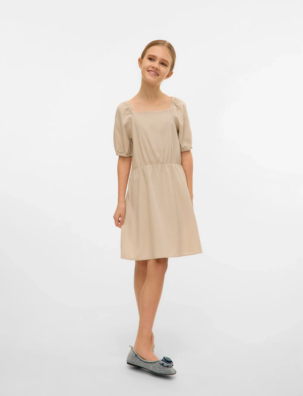 Vero Moda Girl - VMMYMILO S/S SHORT DRESS WVN GA GIRL - kortärmade vardagsklänningar - silver lining - 2