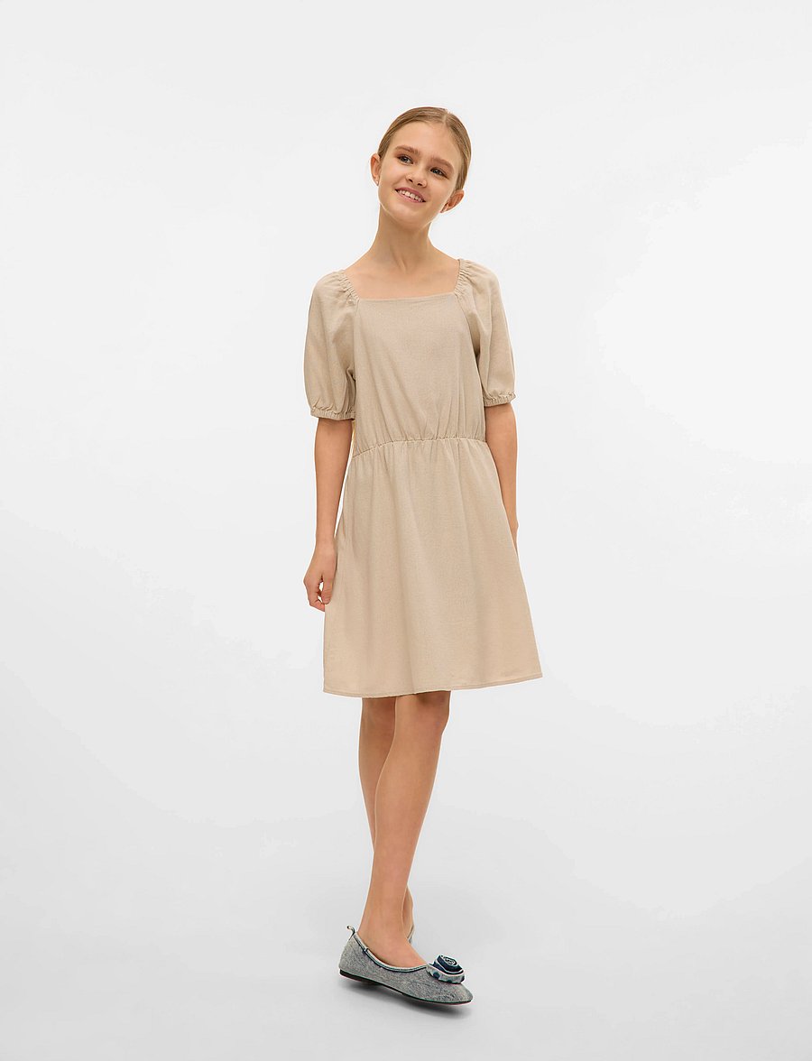 Vero Moda Girl - VMMYMILO S/S SHORT DRESS WVN GA GIRL - kort-ermede kjoler i avslappet stil - silver lining - 2