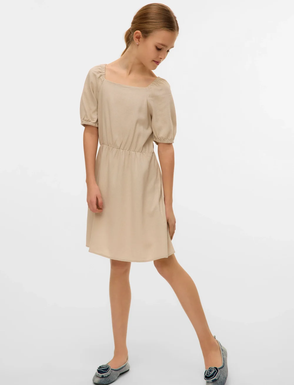 Vero Moda Girl - VMMYMILO S/S SHORT DRESS WVN GA GIRL - kortärmade vardagsklänningar - silver lining - 3