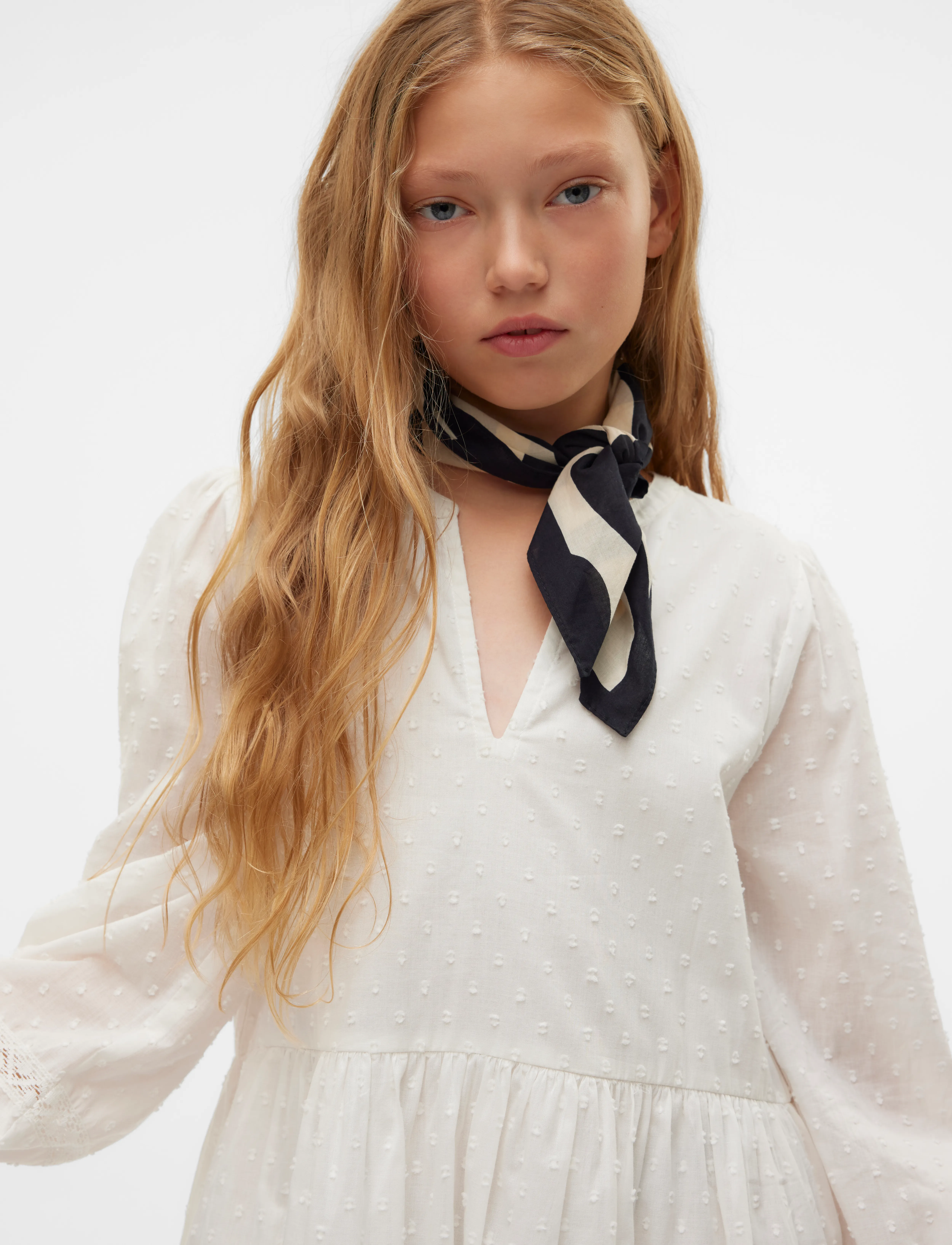Vero Moda Girl - VMTRINE LS LACE SHORT DRESS WVN GA GIRL - robes - snow white - 2