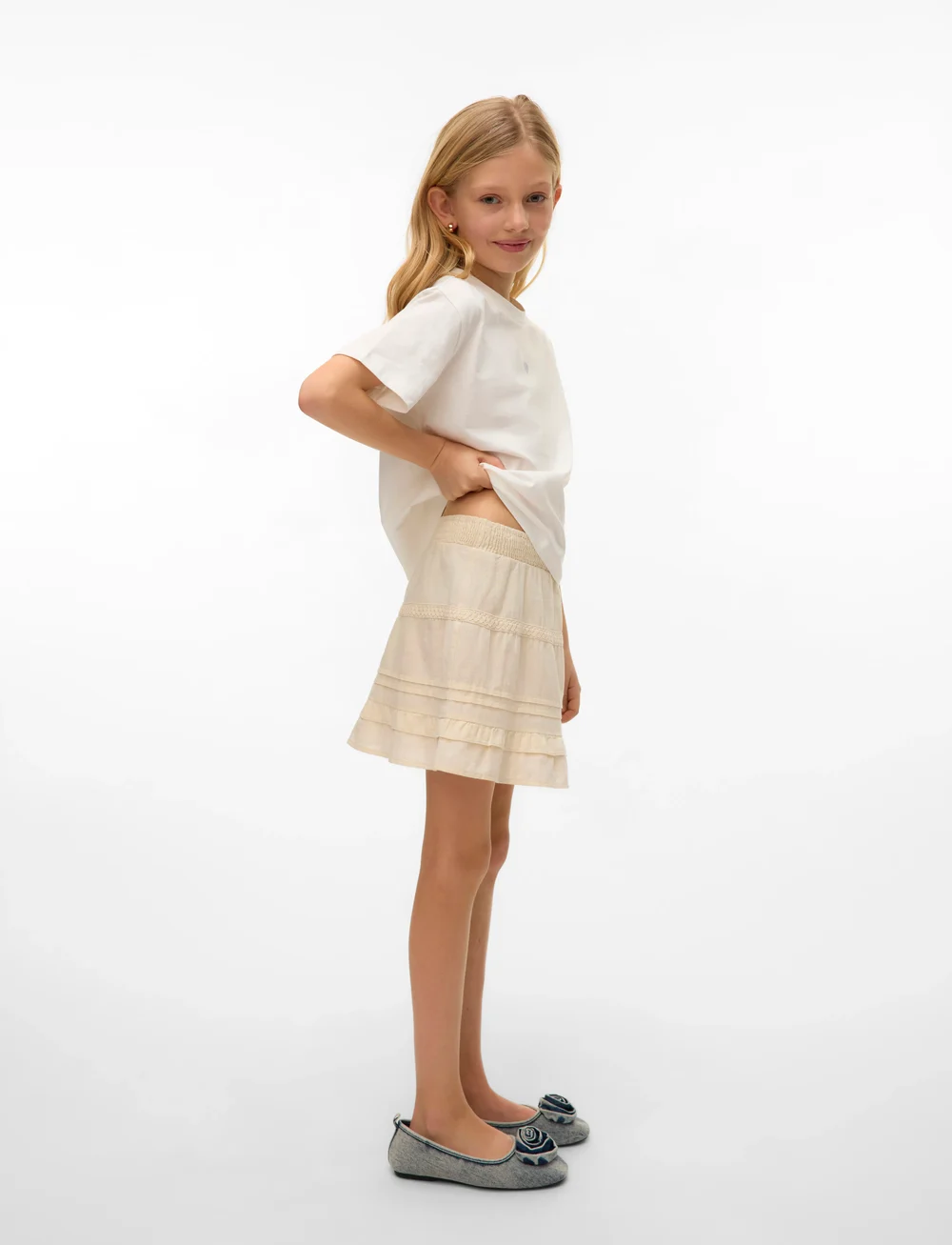 Vero Moda Girl - VMPRETTY SHORT SKIRT WVN GA GIRL - miniseelikud - oatmeal - 2