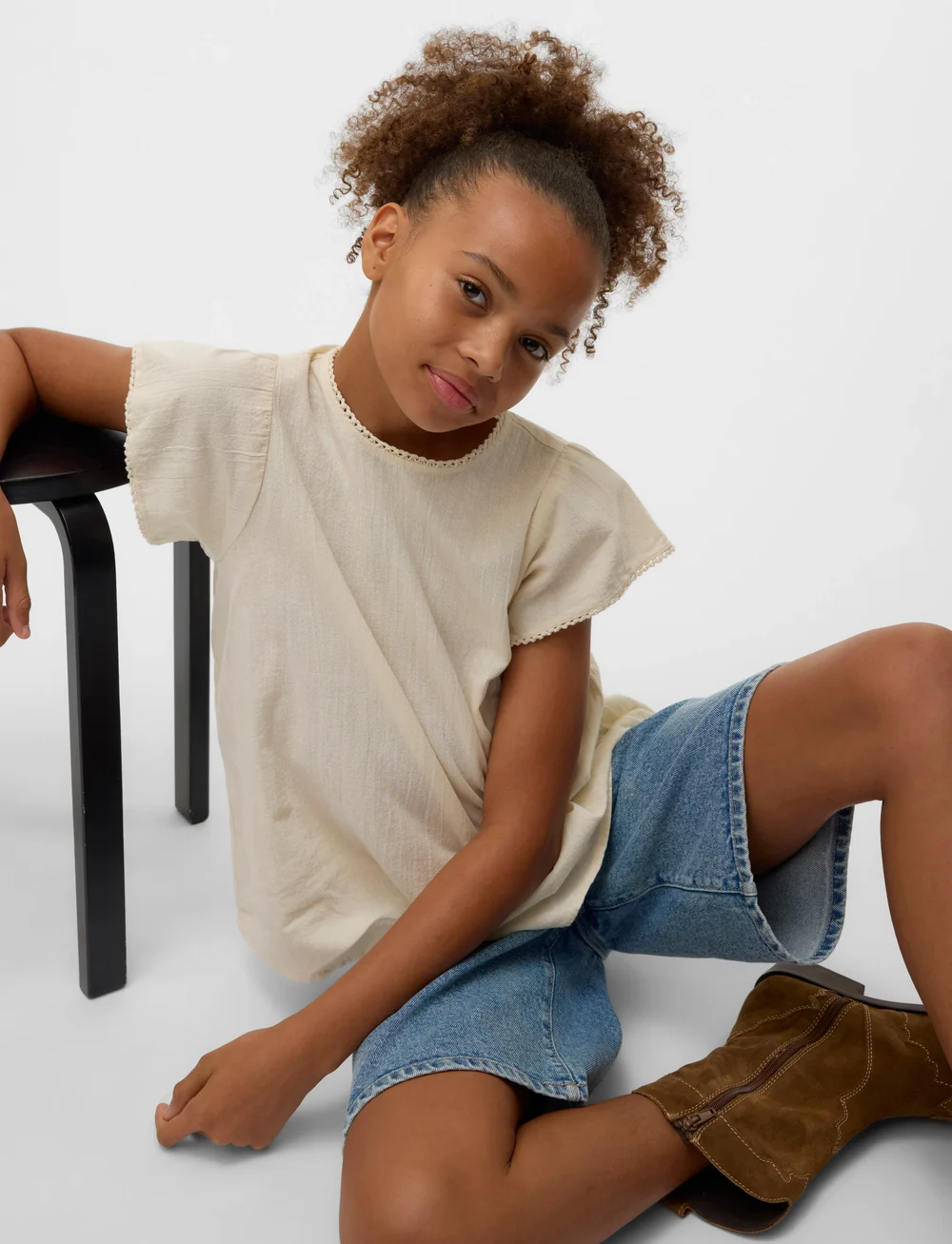 Vero Moda Girl - VMPRETTY SS TOP WVN GA GIRL - pluusid ja tuunikad - oatmeal - 2