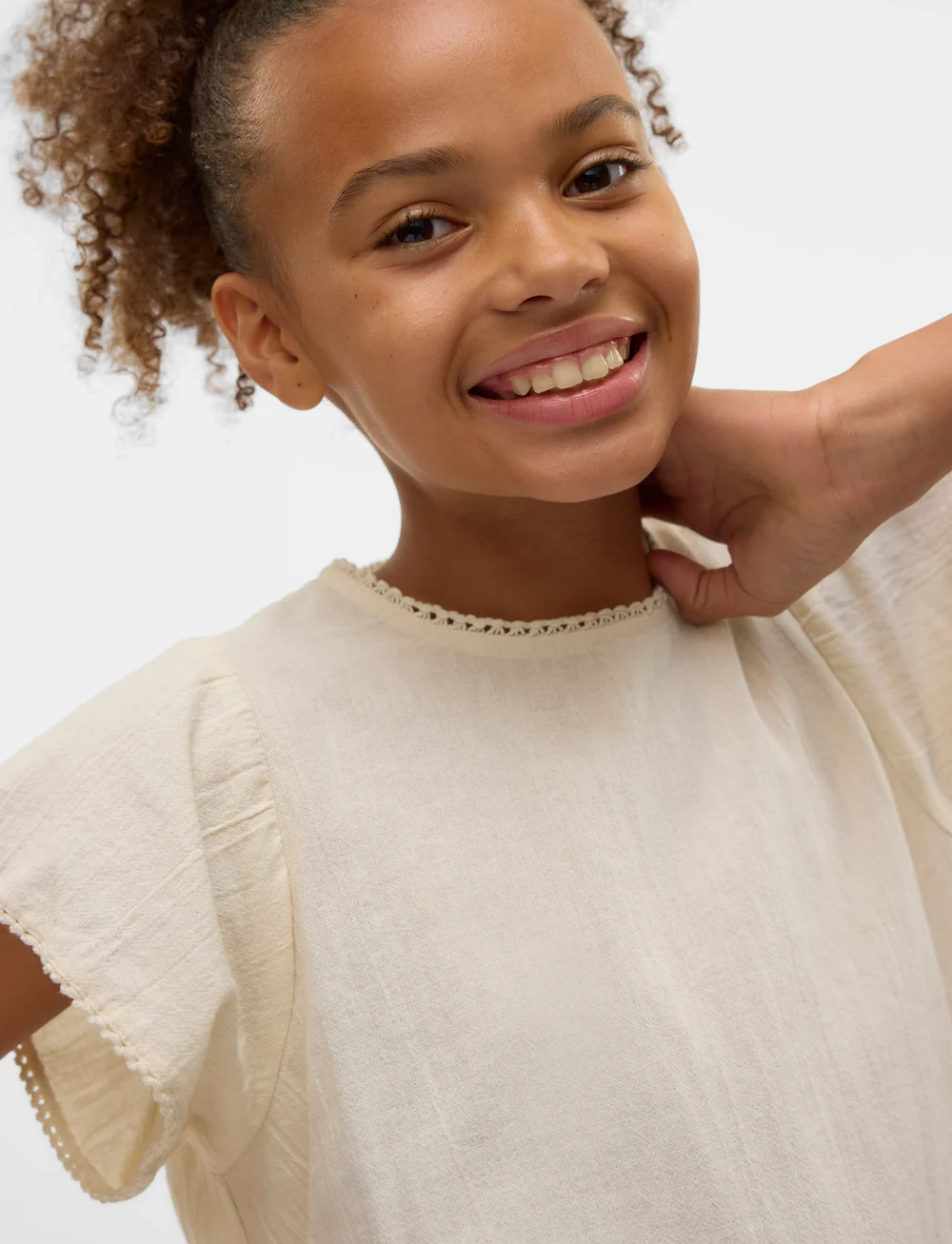 Vero Moda Girl - VMPRETTY SS TOP WVN GA GIRL - pluusid ja tuunikad - oatmeal - 3