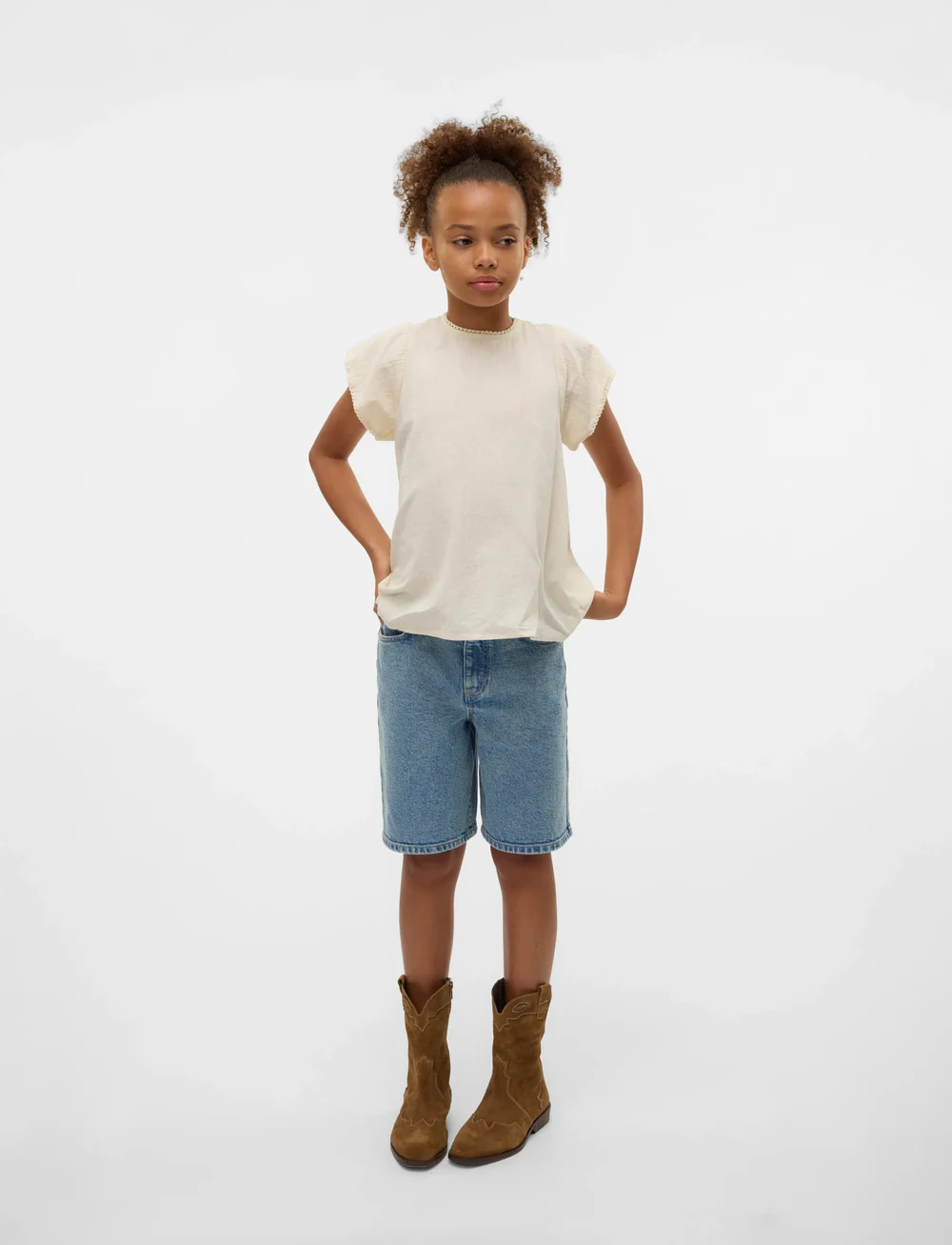 Vero Moda Girl - VMPRETTY SS TOP WVN GA GIRL - pluusid ja tuunikad - oatmeal - 4