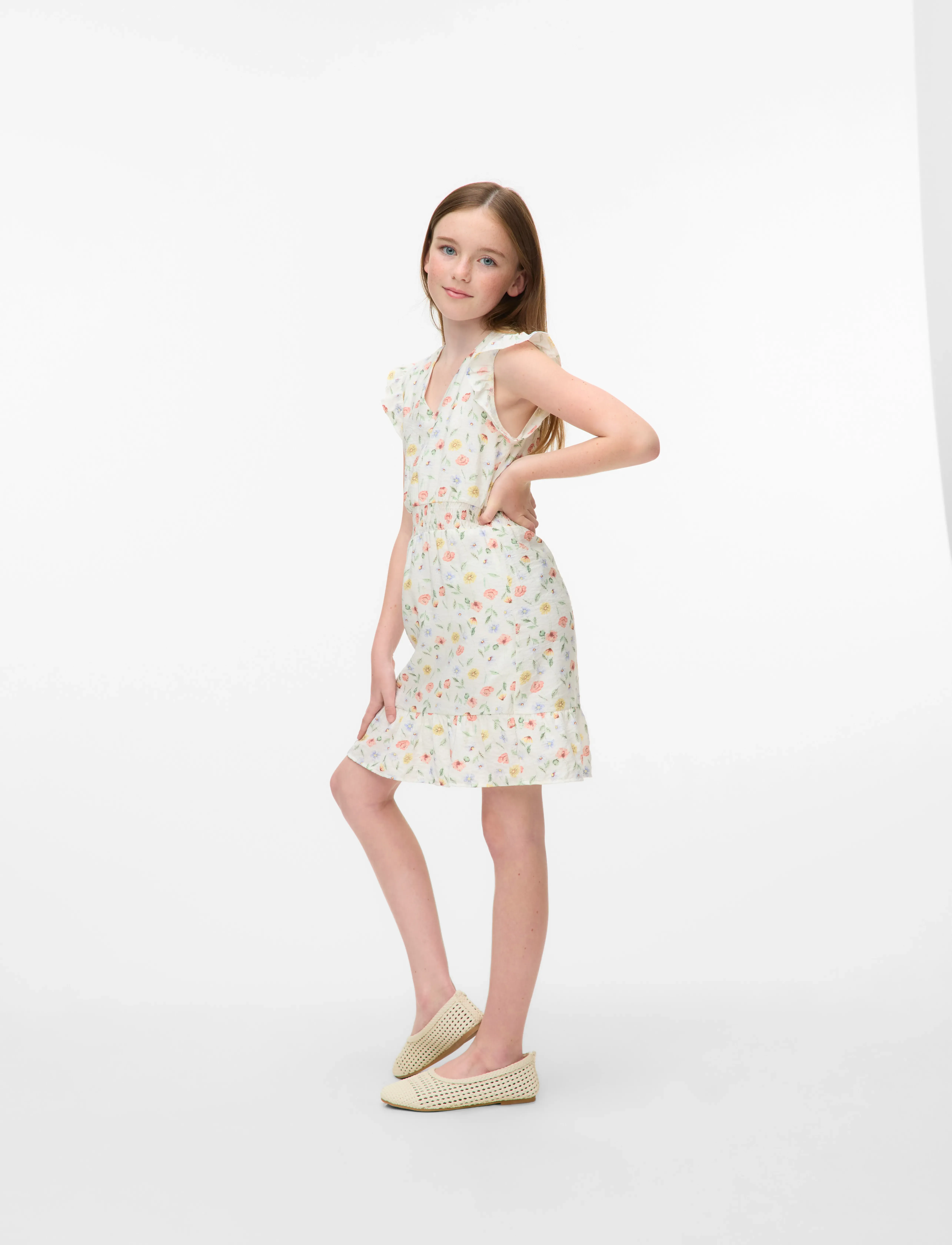 Vero Moda Girl VMJOSIE MARIGOLD SL SHORT DRESS WVN GIRL - Klänningar & Kjolar - BIRCH / white