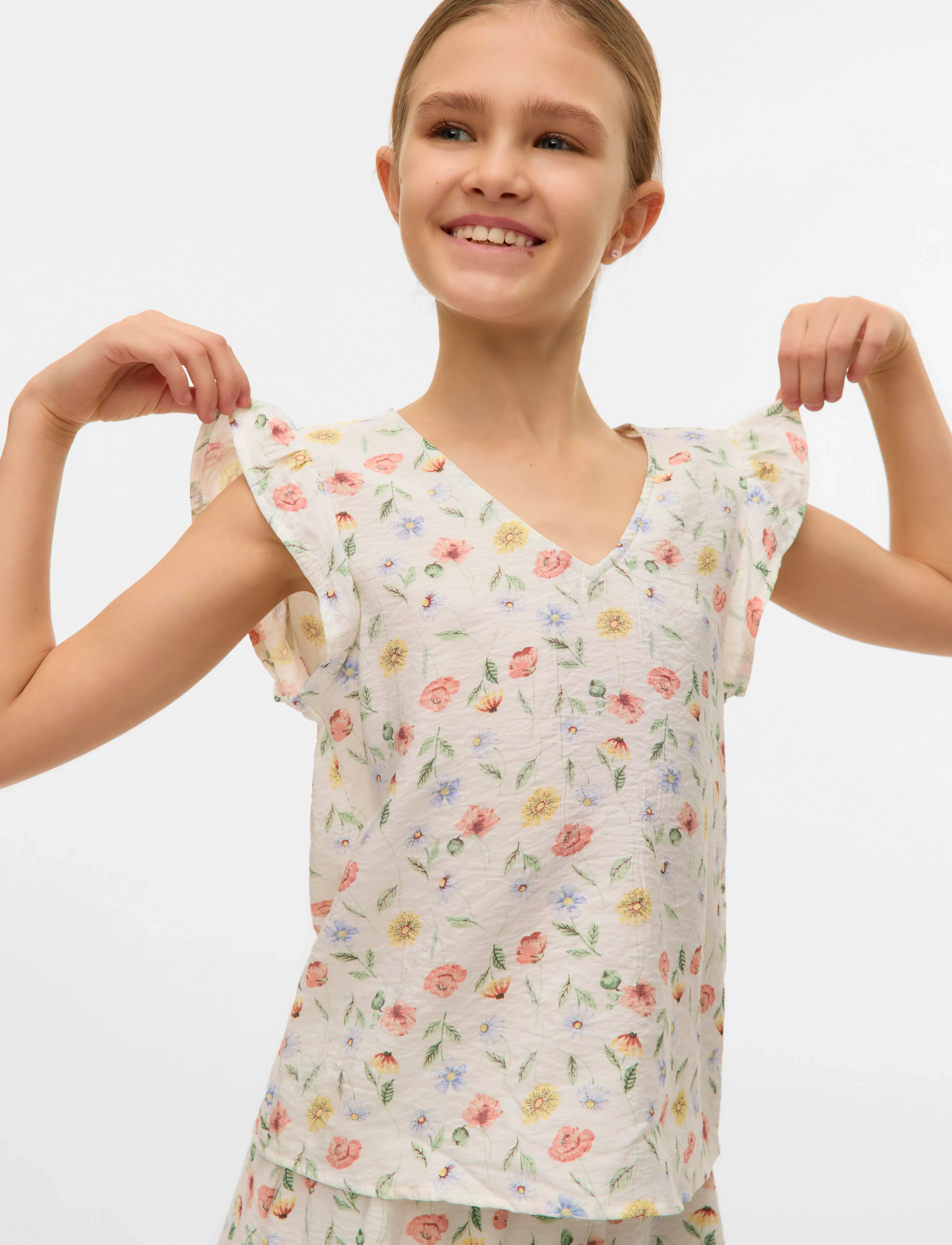 Vero Moda Girl VMJOSIE MARIGOLD SL TOP WVN GIRL - Överdelar - BIRCH / white
