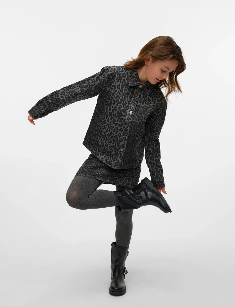 Vero Moda Girl - VMLENORA HAYDEN LS LEO DENIM SHIRT GIRL - langärmlige hemden - brushed nickel - 2