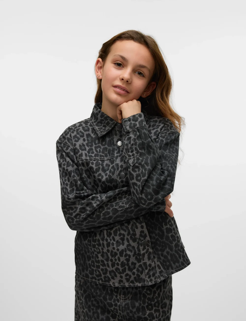 Vero Moda Girl - VMLENORA HAYDEN LS LEO DENIM SHIRT GIRL - langärmlige hemden - brushed nickel - 3