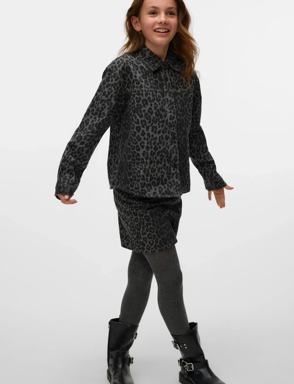 Vero Moda Girl - VMLENORA HAYDEN LS LEO DENIM SHIRT GIRL - langärmlige hemden - brushed nickel - 4