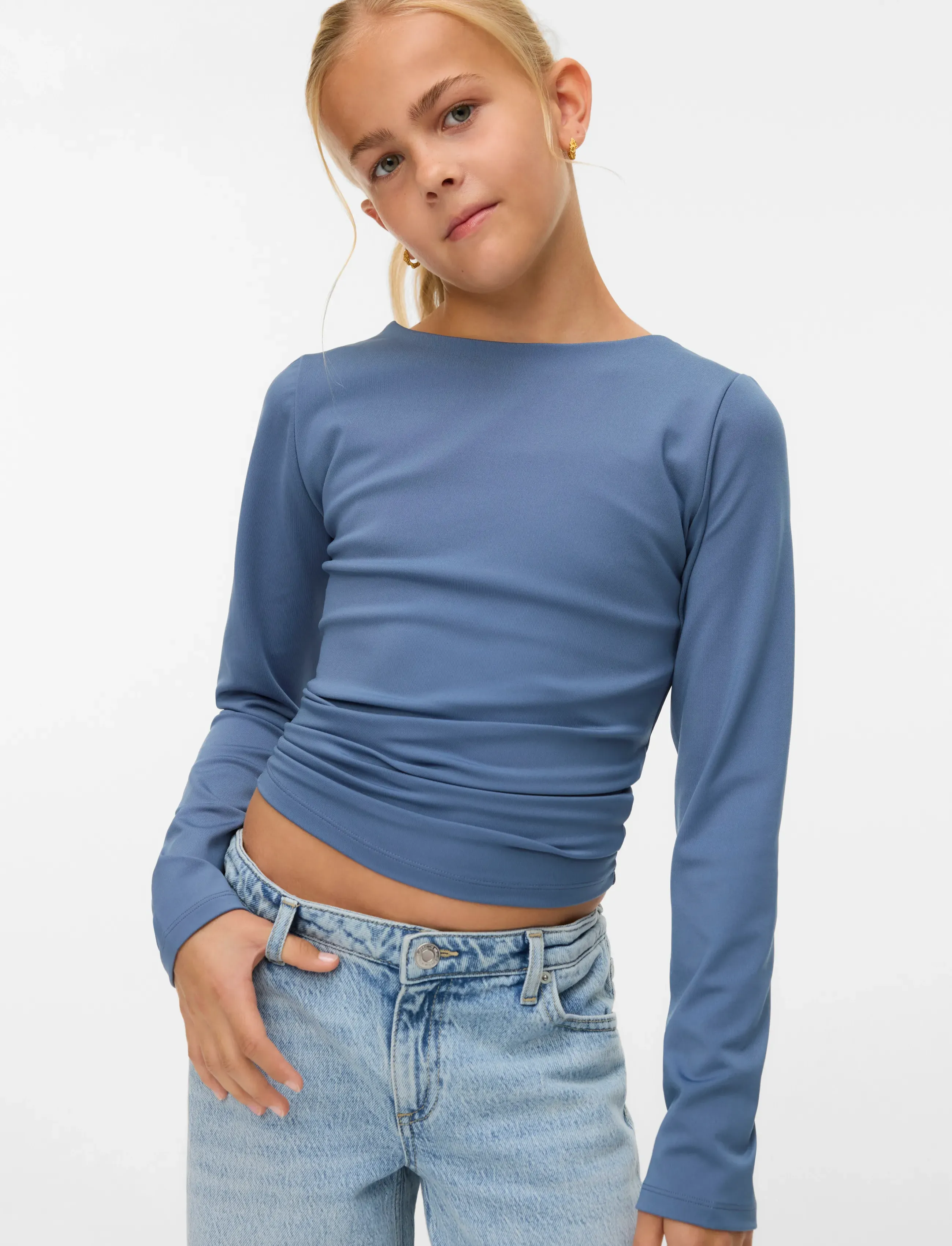 Vero Moda Girl - VMMILLION LS SQUARE TOP JRS GIRL NOOS - bluser & tunikaer - china blue - 4