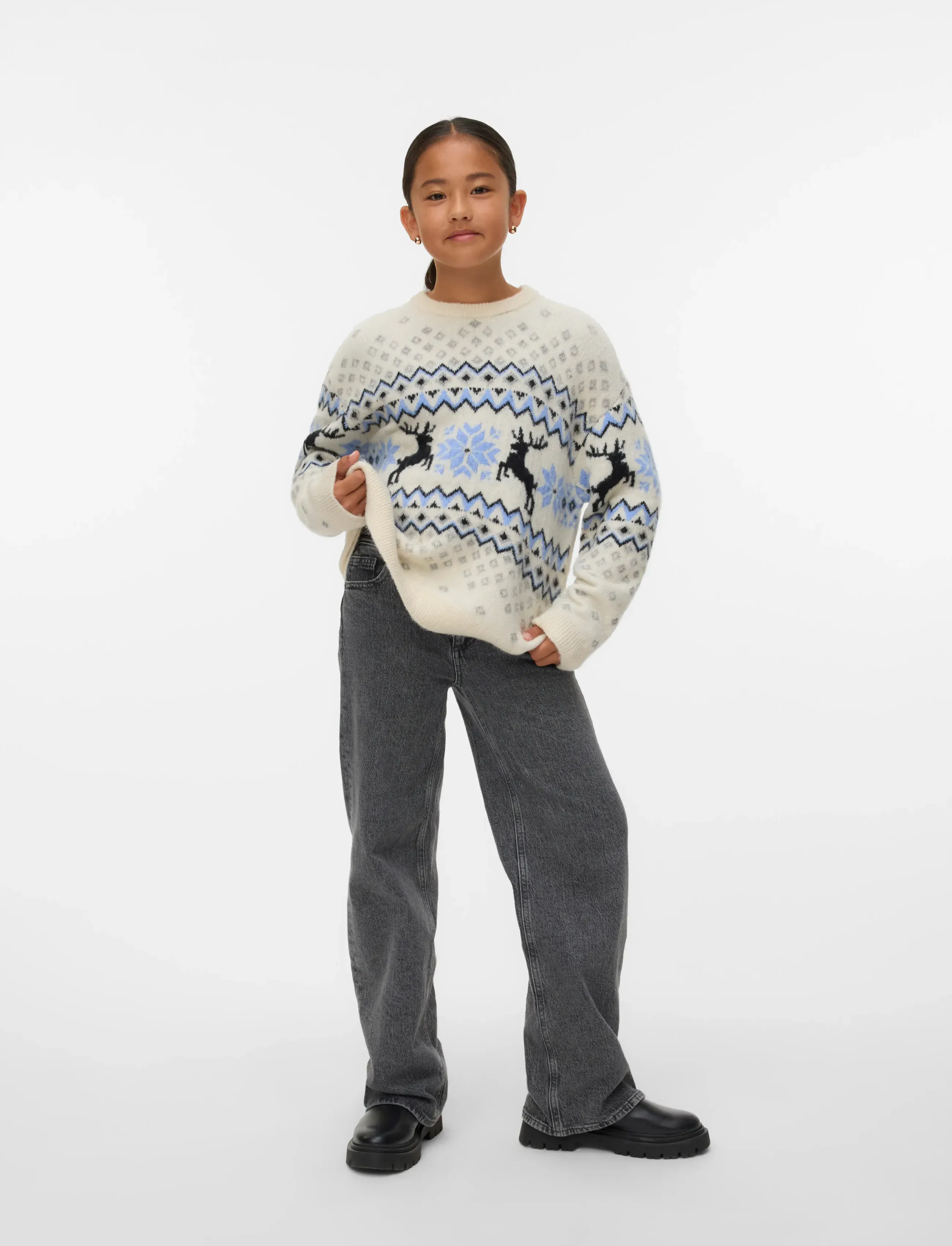 Vero Moda Girl VMSANTANORDIC LS O-NECK PULL. XMAS GIRL - Stickade tröjor - BIRCH / cream