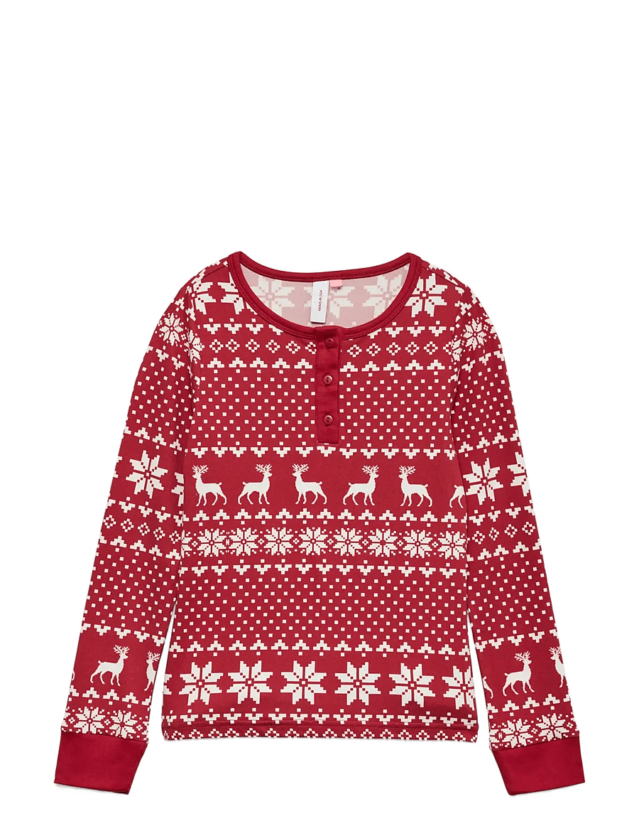Vero Moda Girl - VMCHRIS LS BUTTON TOP JRS XMAS GIRL - långärmade t-shirts - karanda red - 1