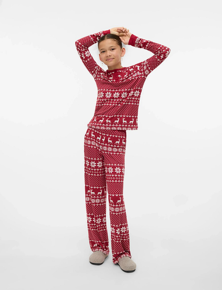 Vero Moda Girl - VMCHRIS LS BUTTON TOP JRS XMAS GIRL - långärmade t-shirts - karanda red - 0
