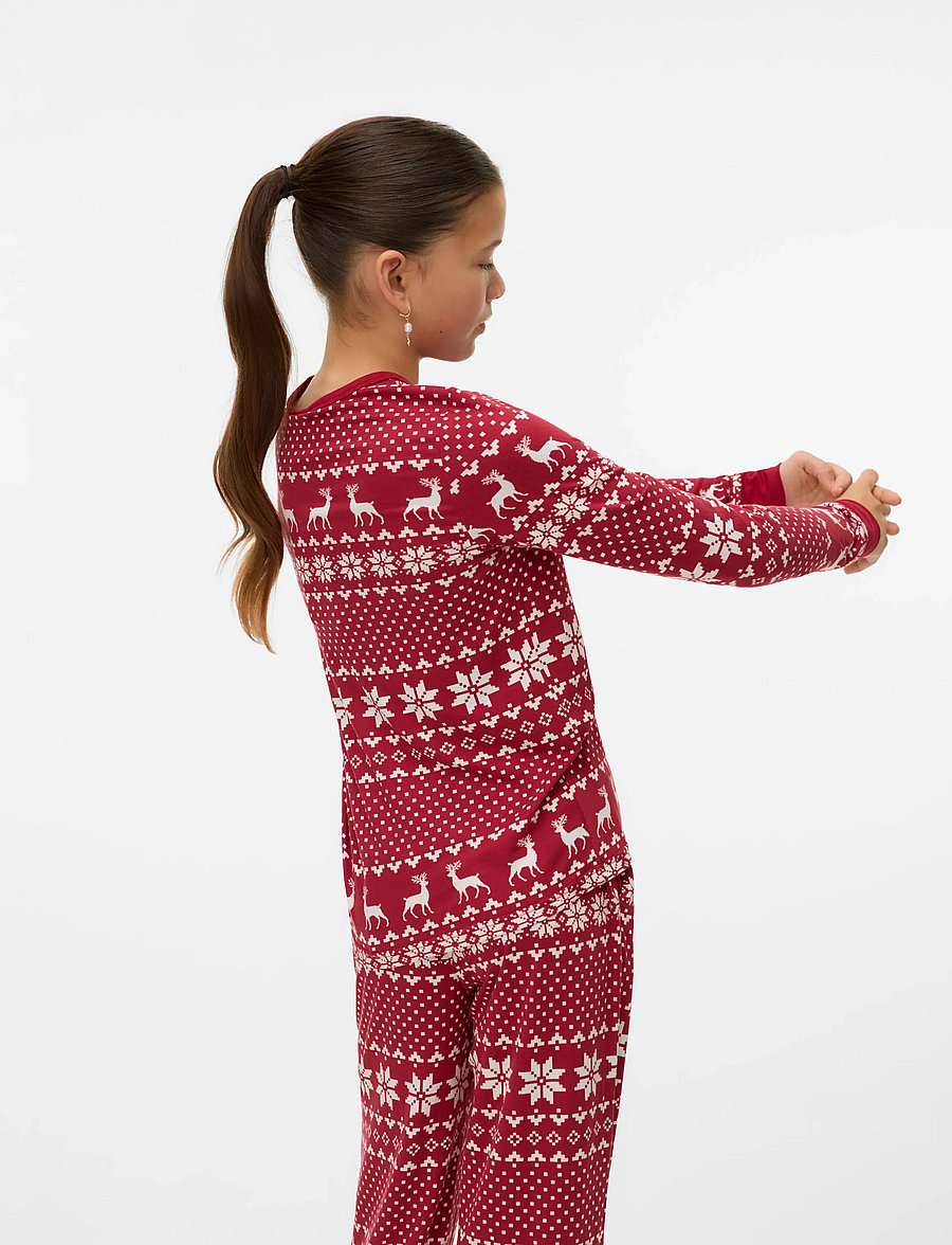 Vero Moda Girl - VMCHRIS LS BUTTON TOP JRS XMAS GIRL - långärmade t-shirts - karanda red - 2