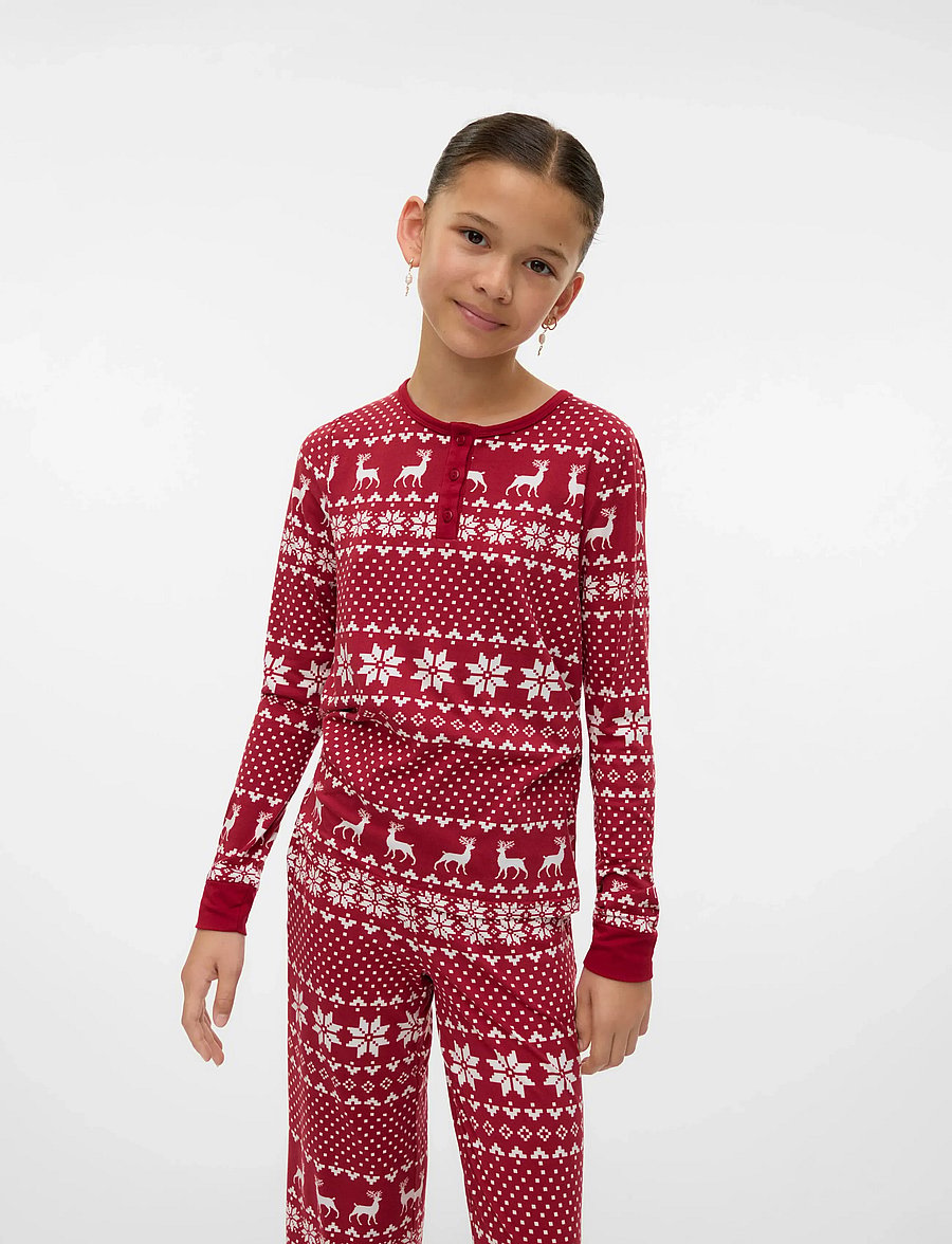 Vero Moda Girl - VMCHRIS LS BUTTON TOP JRS XMAS GIRL - långärmade t-shirts - karanda red - 3