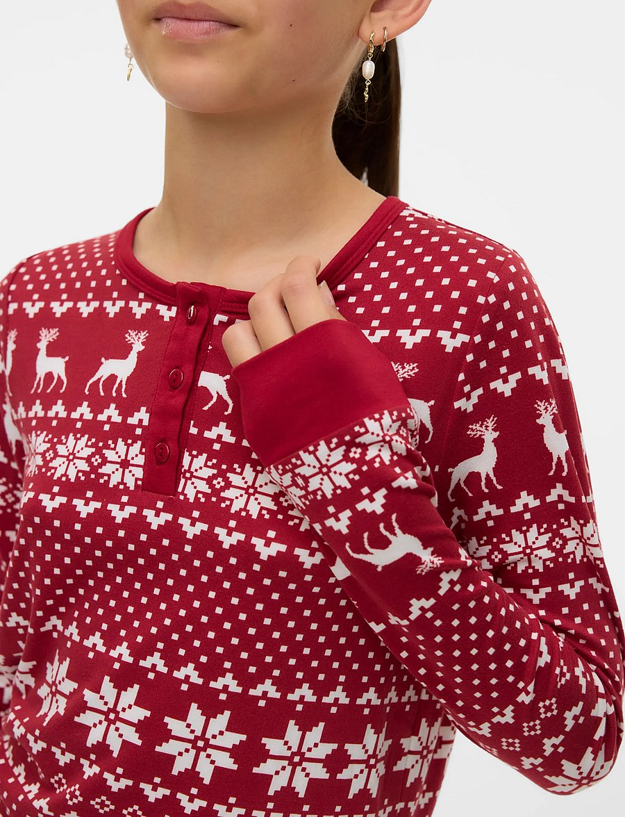 Vero Moda Girl - VMCHRIS LS BUTTON TOP JRS XMAS GIRL - långärmade t-shirts - karanda red - 4