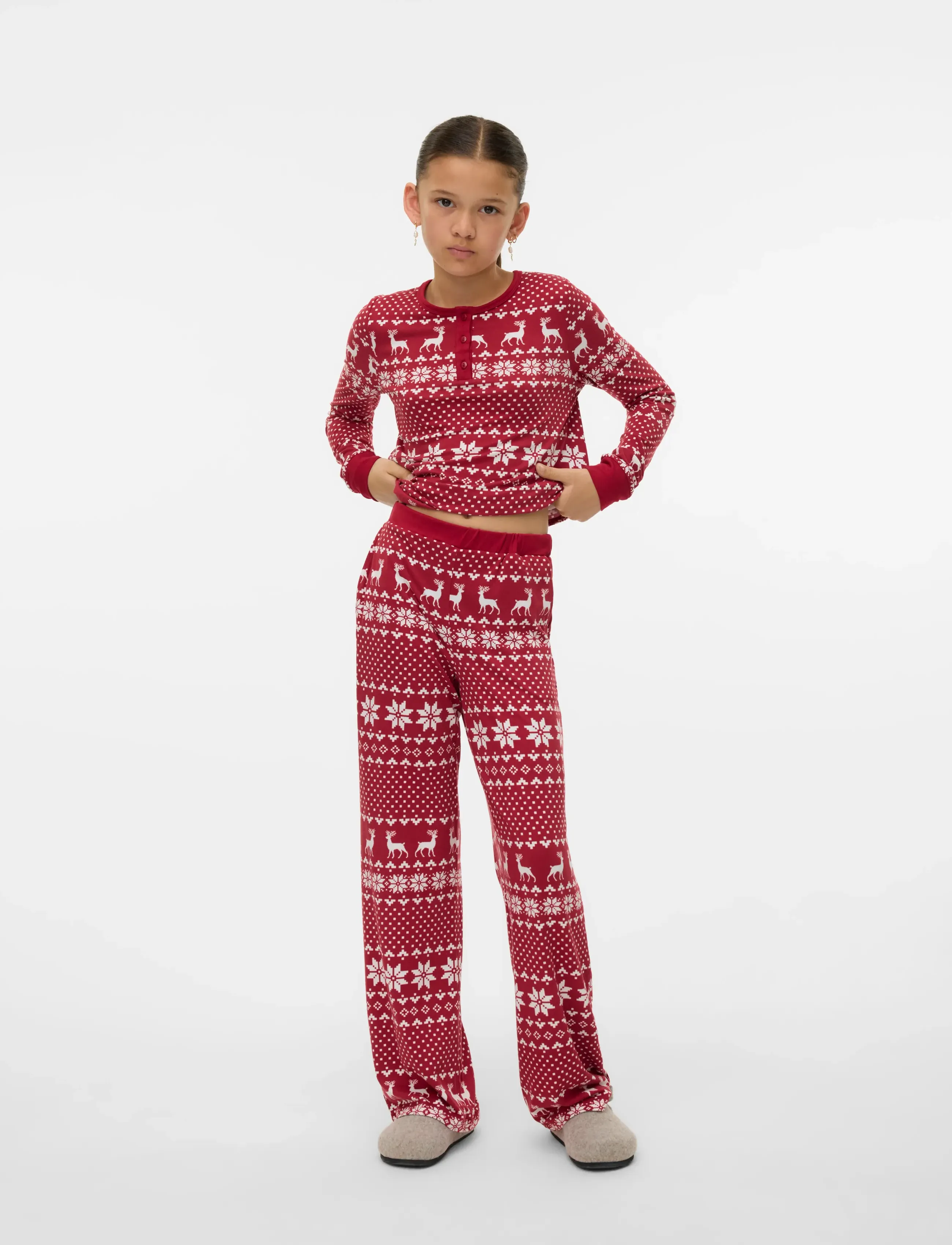 Vero Moda Girl VMCHRIS HW STRAIGHT PANTS JRS XMAS GIRL - Underdele - KARANDA RED / red