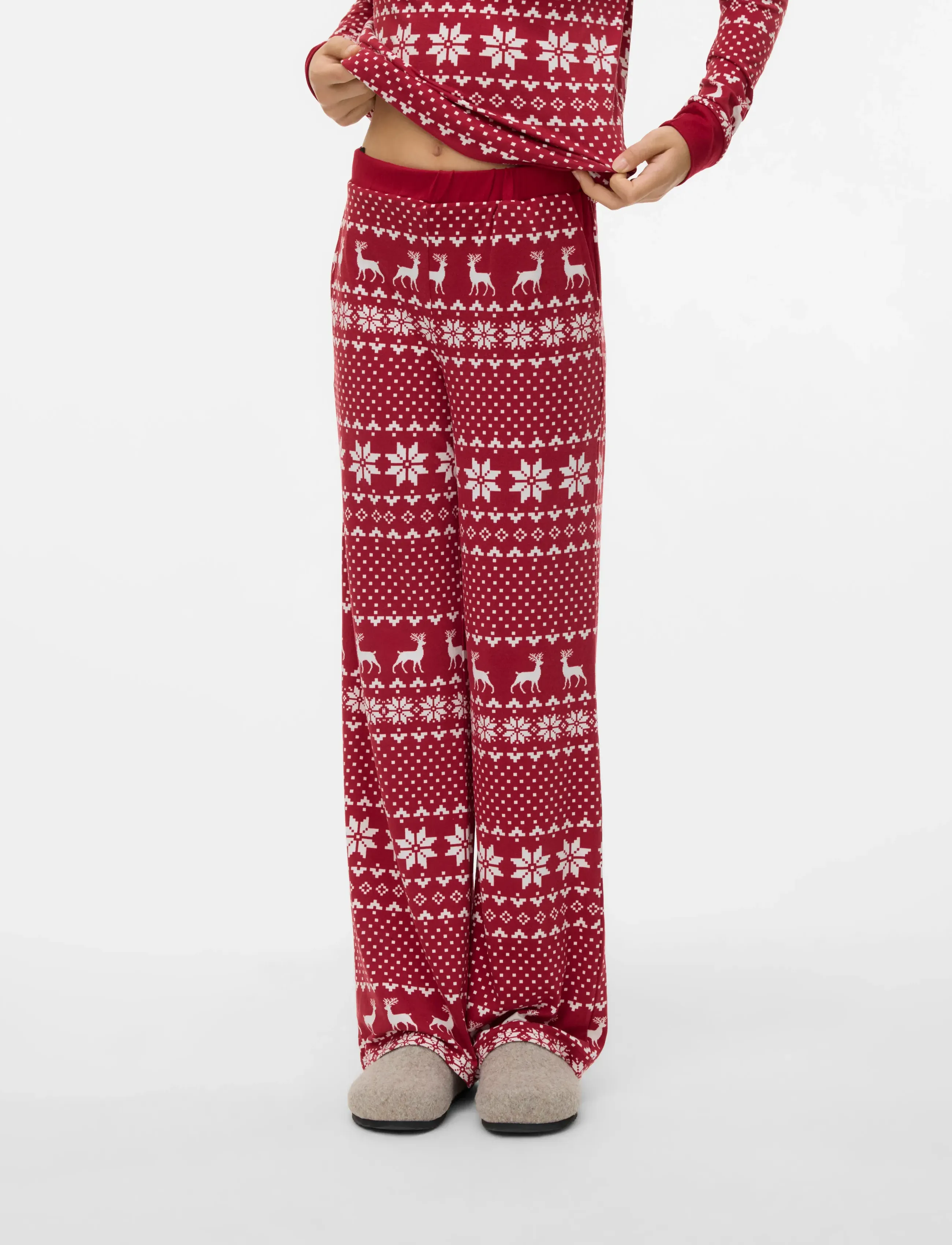 Vero Moda Girl - VMCHRIS HW STRAIGHT PANTS JRS XMAS GIRL - pantalons - karanda red - 3
