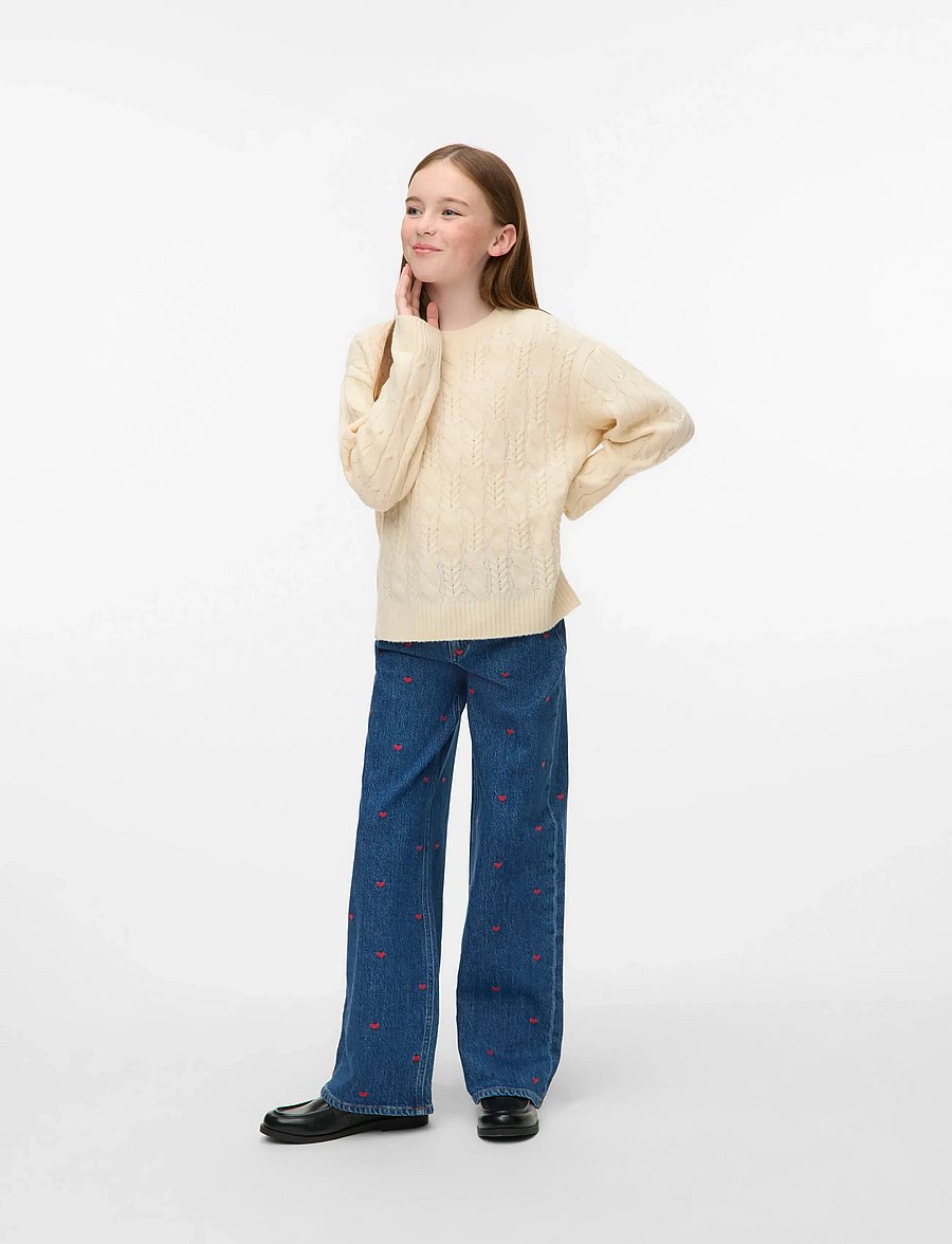 Vero Moda Girl - VMARIES LS O-NECK CABLE PULLOVER BF GIRL - trøjer - birch - 1