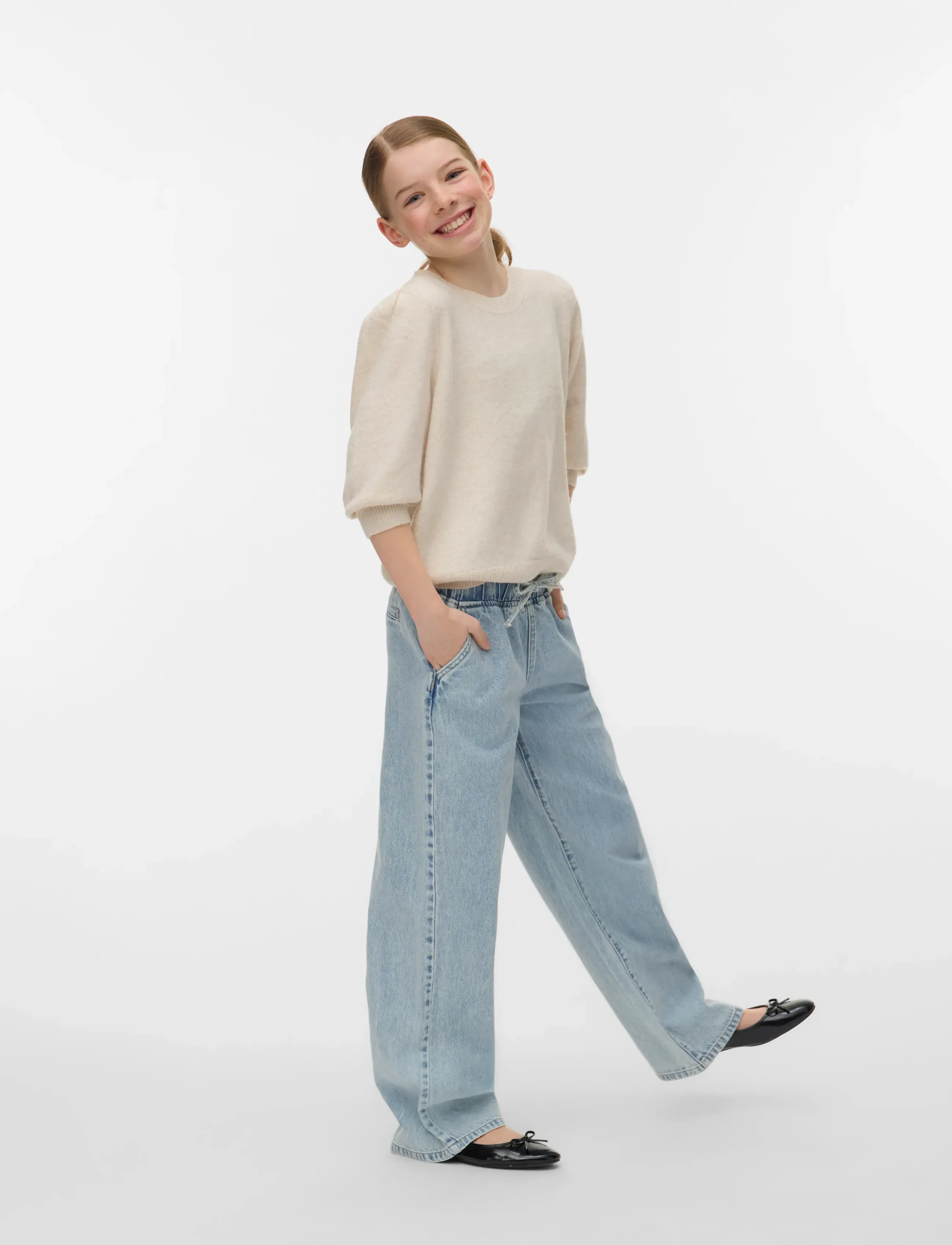 Vero Moda Girl Vmdoffy 2/4 O-Neck Pullover Ga Girl, 134/140, Cream, Strik > Pullovere, Børn