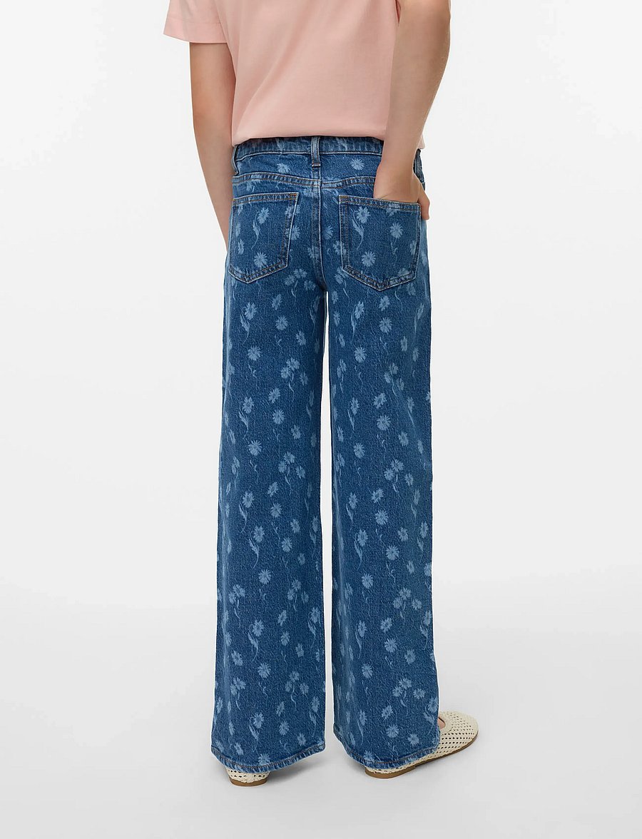 Vero Moda Girl - VMTESSA HR WIDE FLOWER DNM J RA380 GIRL - pantalons larges - medium blue denim - 3