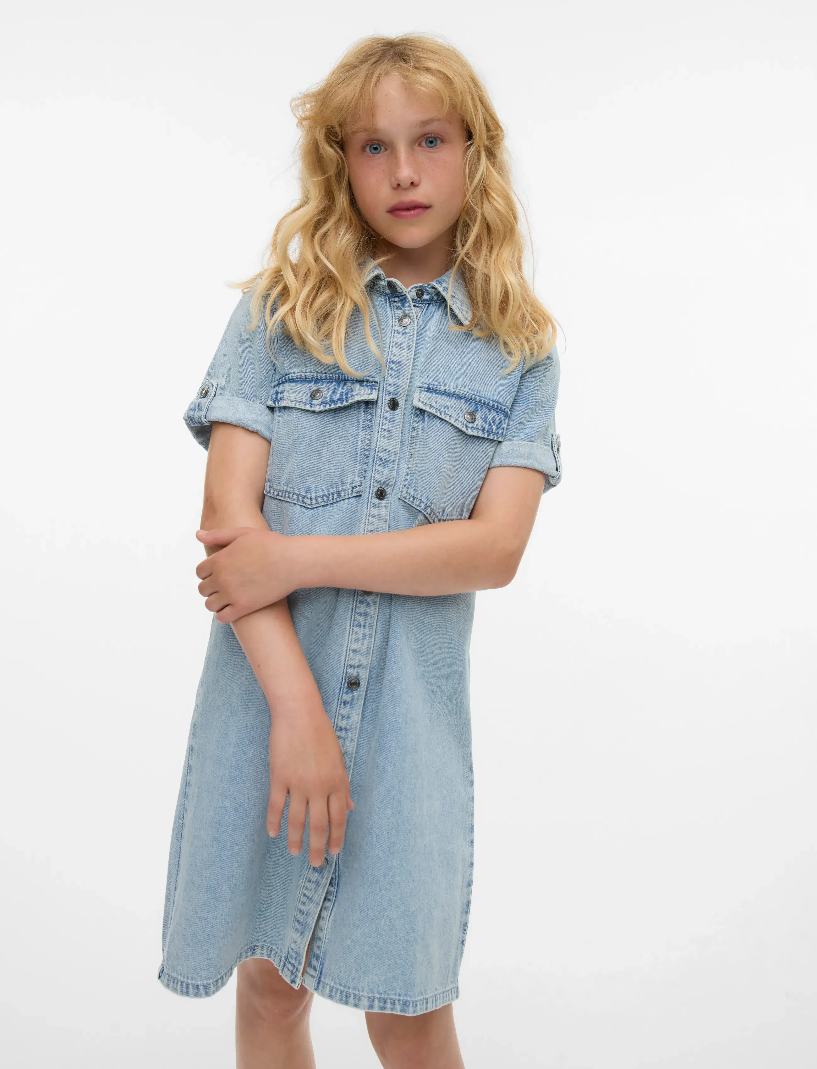 Vero Moda Girl - VMJENNIE SS SHORT DENIM DRESS GA GIRL - kurzärmelige freizeitkleider - light blue denim - 4