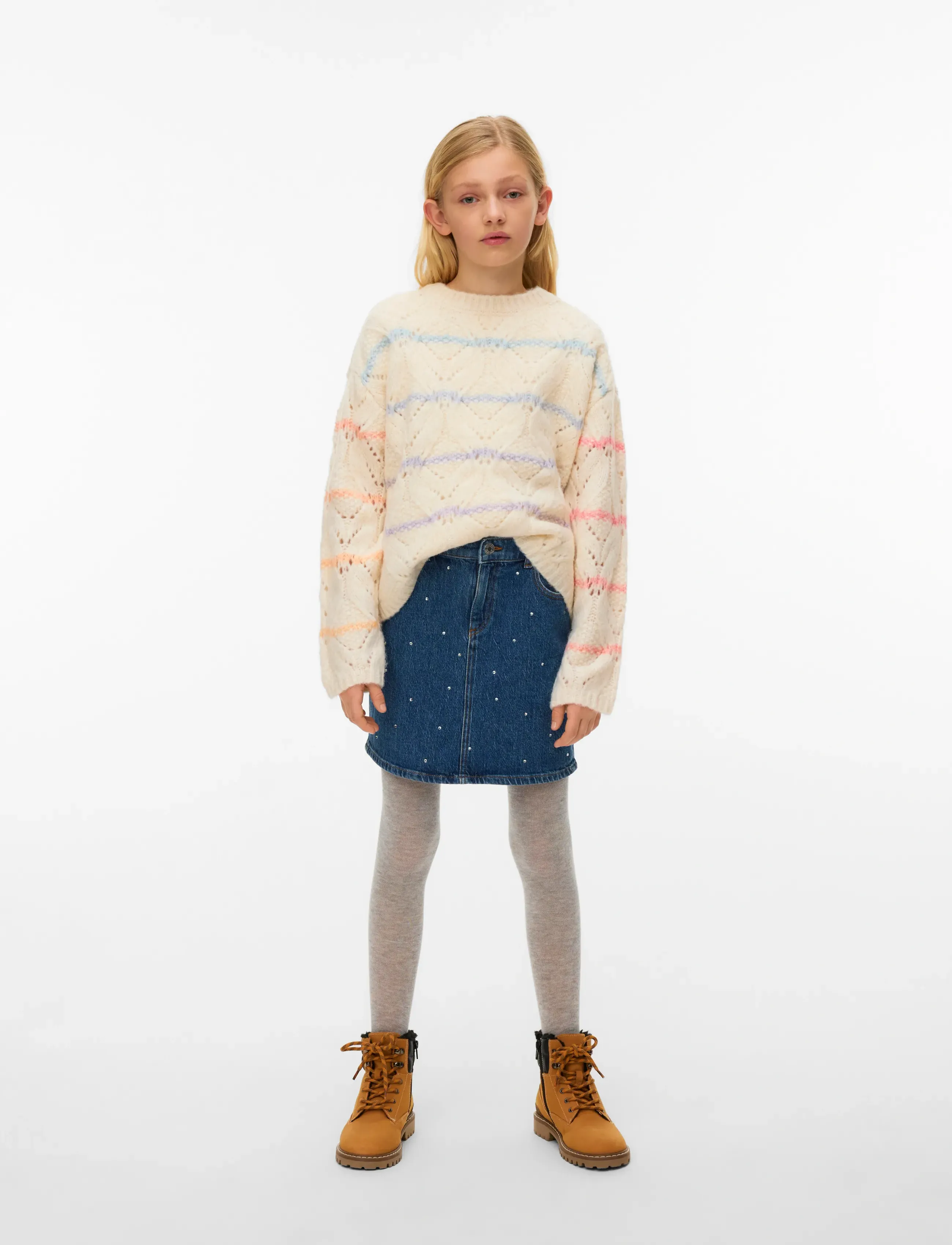 Vero Moda Girl VMNEW HATTY LS O-N STITCH PULLOVER GIRL - Överdelar - BIRCH / cream