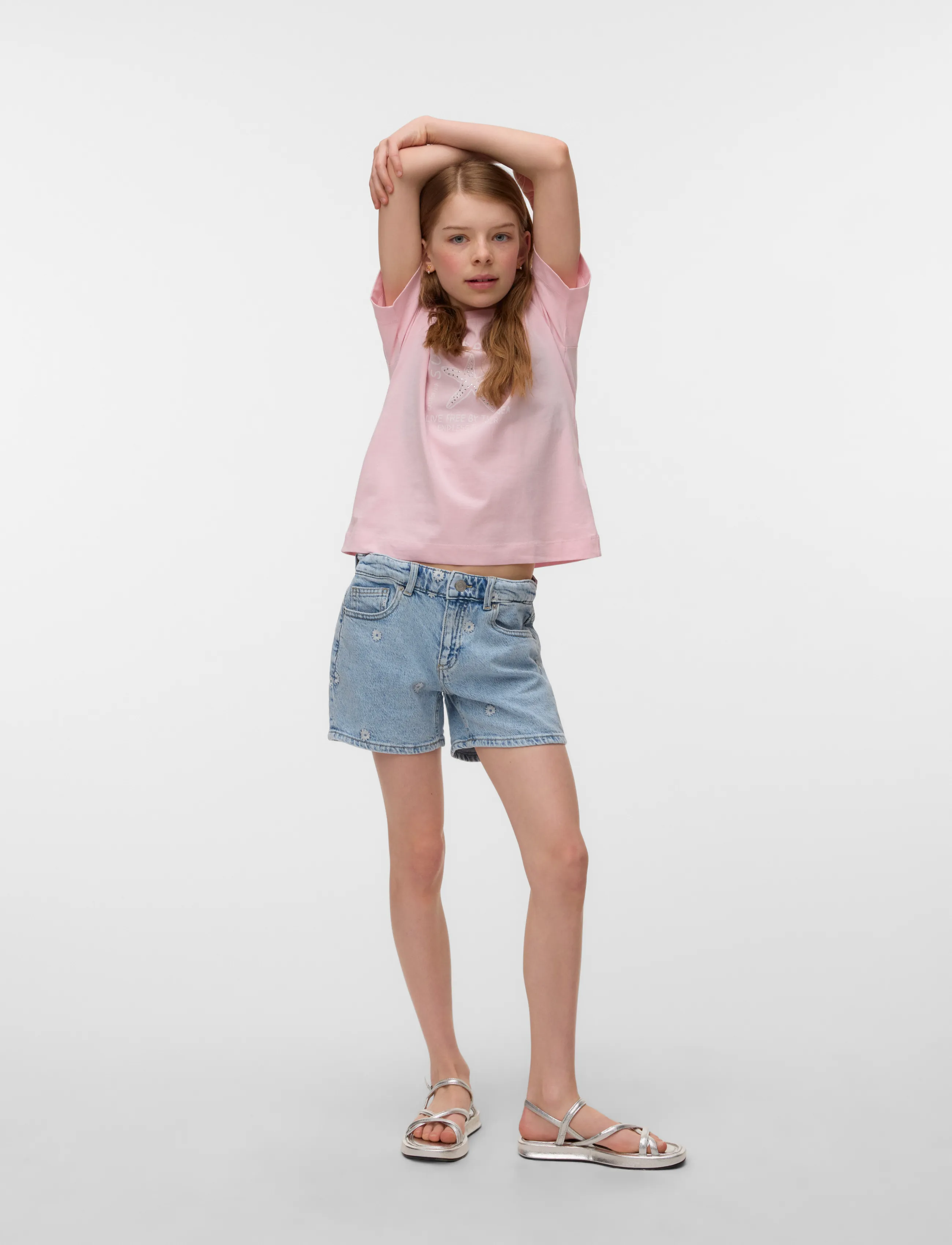 Vero Moda Girl Vmtess Short Emb Dnm Shorts Ra339 Girl, 152, Blue, Underdele > Shorts, Børn