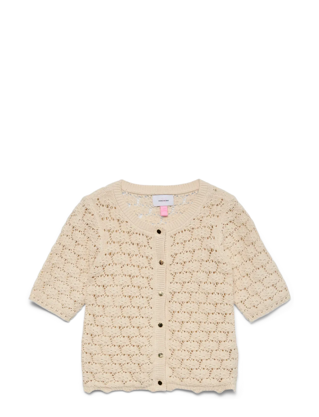 Vero Moda Girl VMKORA 2/4 O-NECK BUTTON CARDIGAN GIRL - Strik - BIRCH / beige