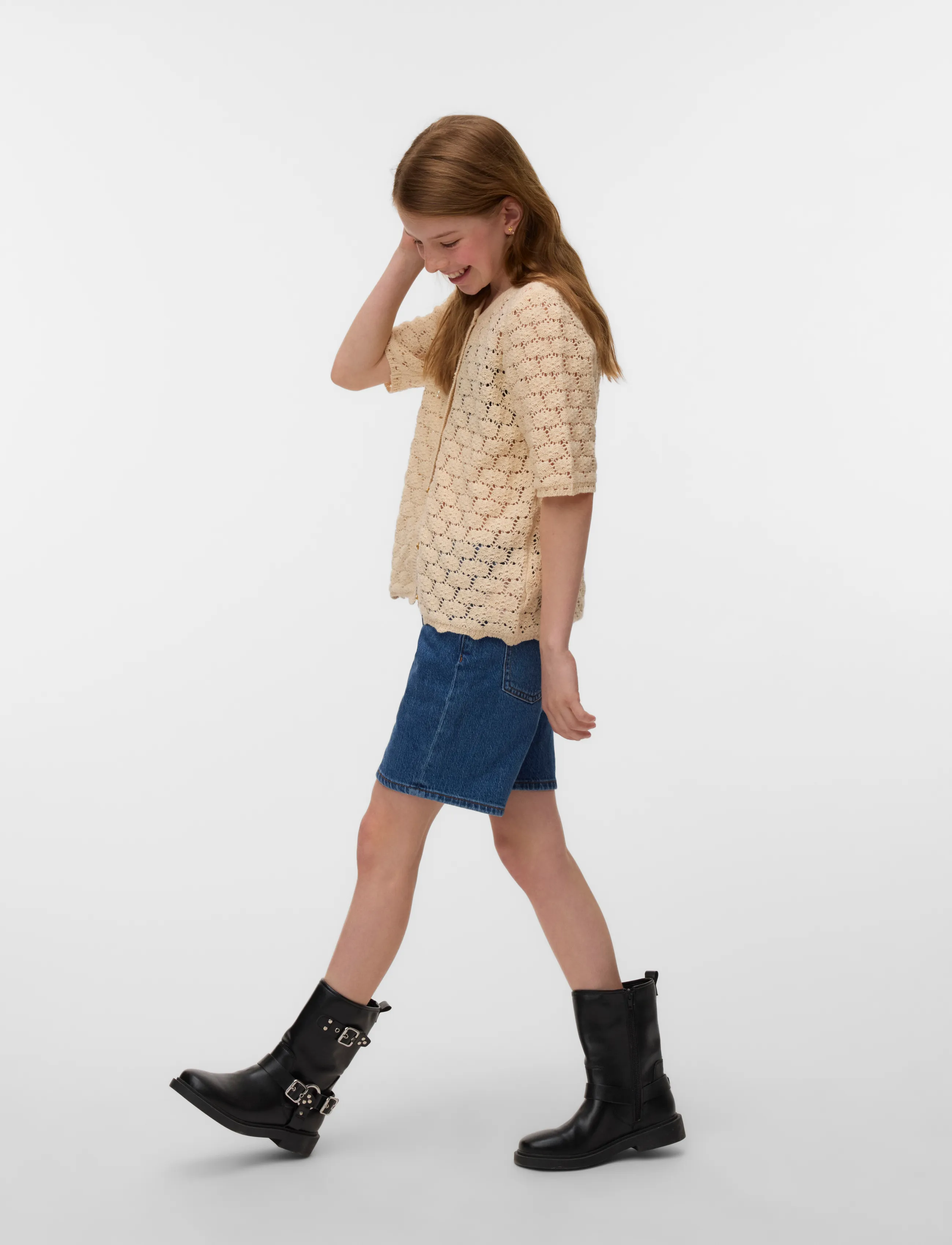 Vero Moda Girl VMKORA 2/4 O-NECK BUTTON CARDIGAN GIRL - Cardigans - BIRCH / beige