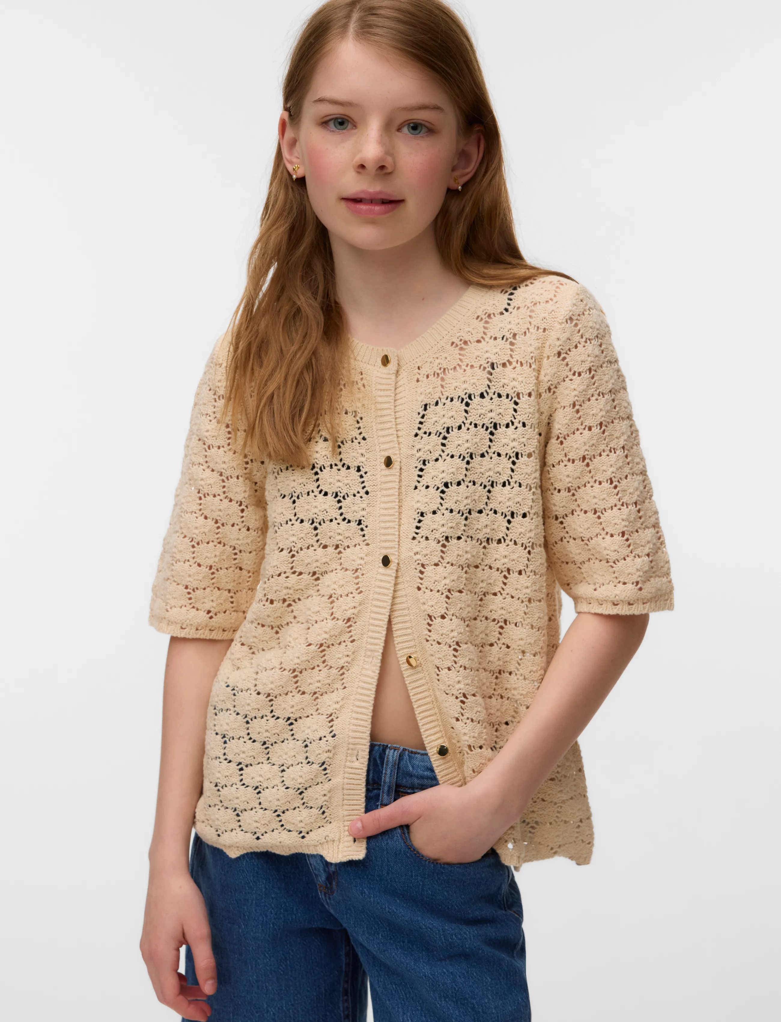 Vero Moda Girl - VMKORA 2/4 O-NECK BUTTON CARDIGAN GIRL - gilets - birch - 3