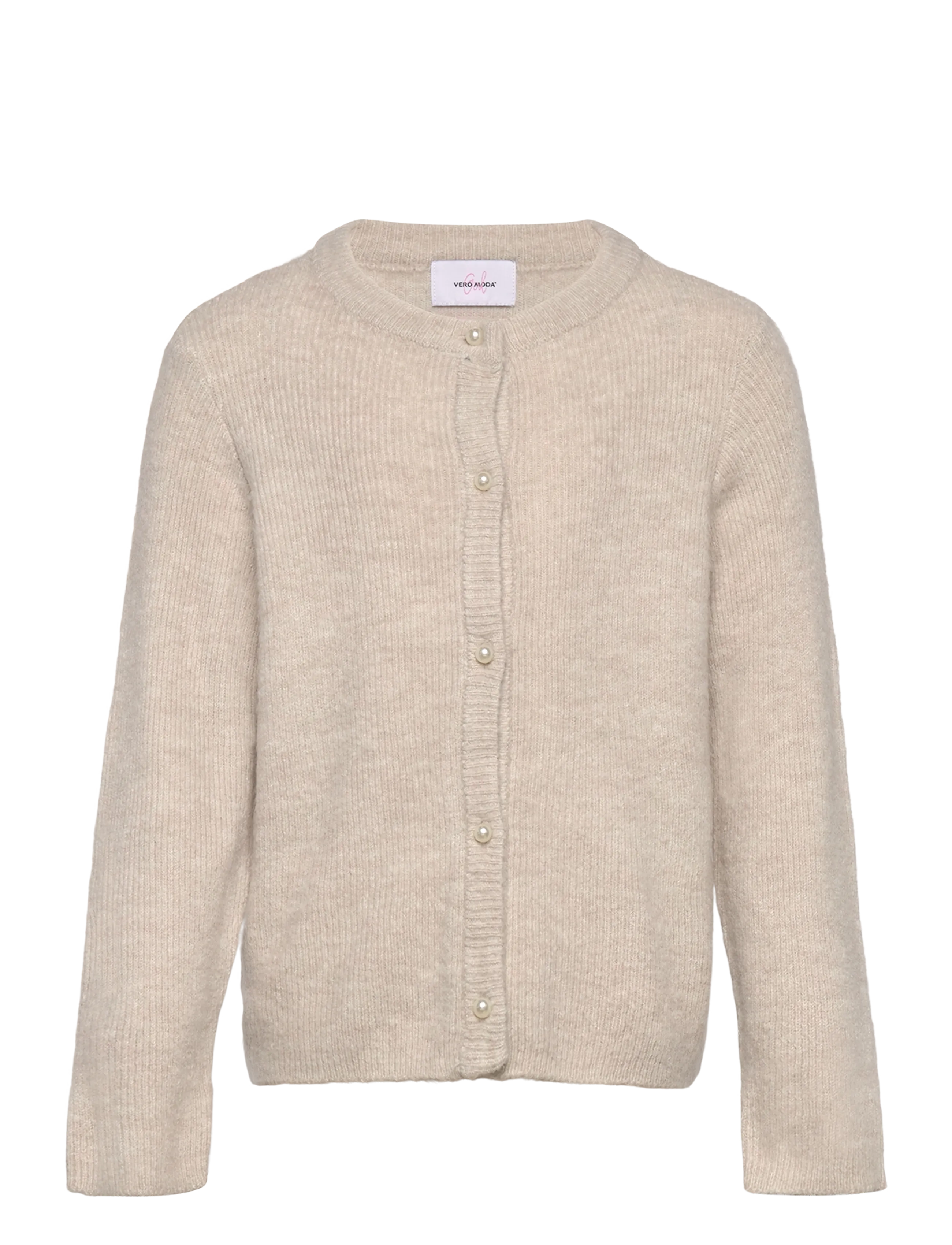 Vero Moda Girl VMLEFILE LS O-NECK PEARL CARDIGAN GIRL - Teens 9-14 år - PUMICE STONE / beige