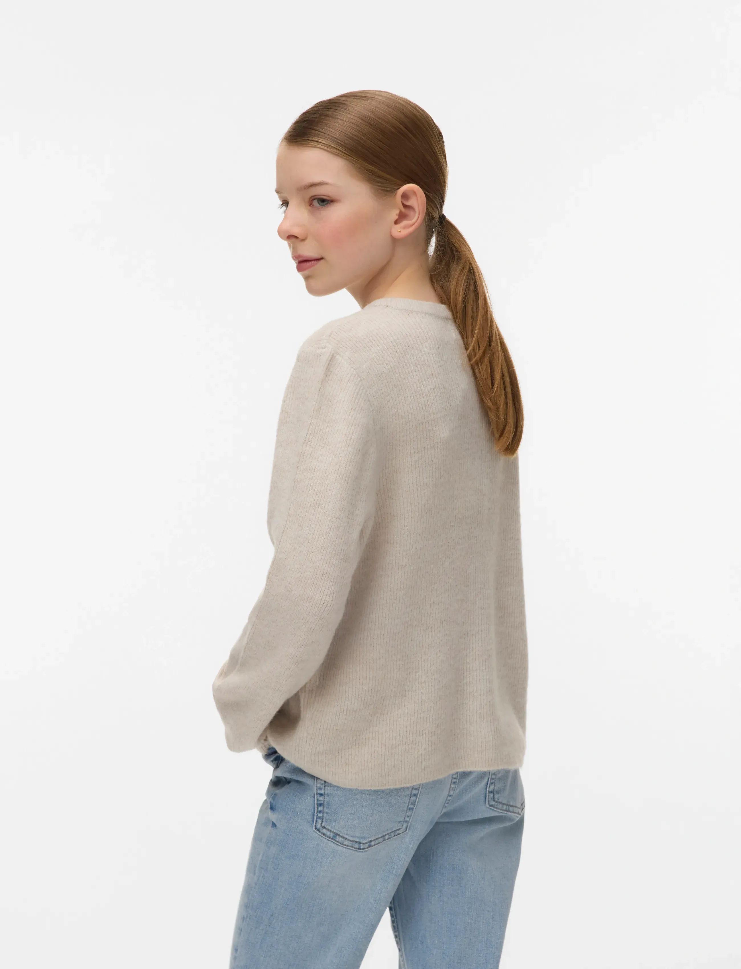 Vero Moda Girl - VMLEFILE LS O-NECK PEARL CARDIGAN GIRL - pumice stone - 3