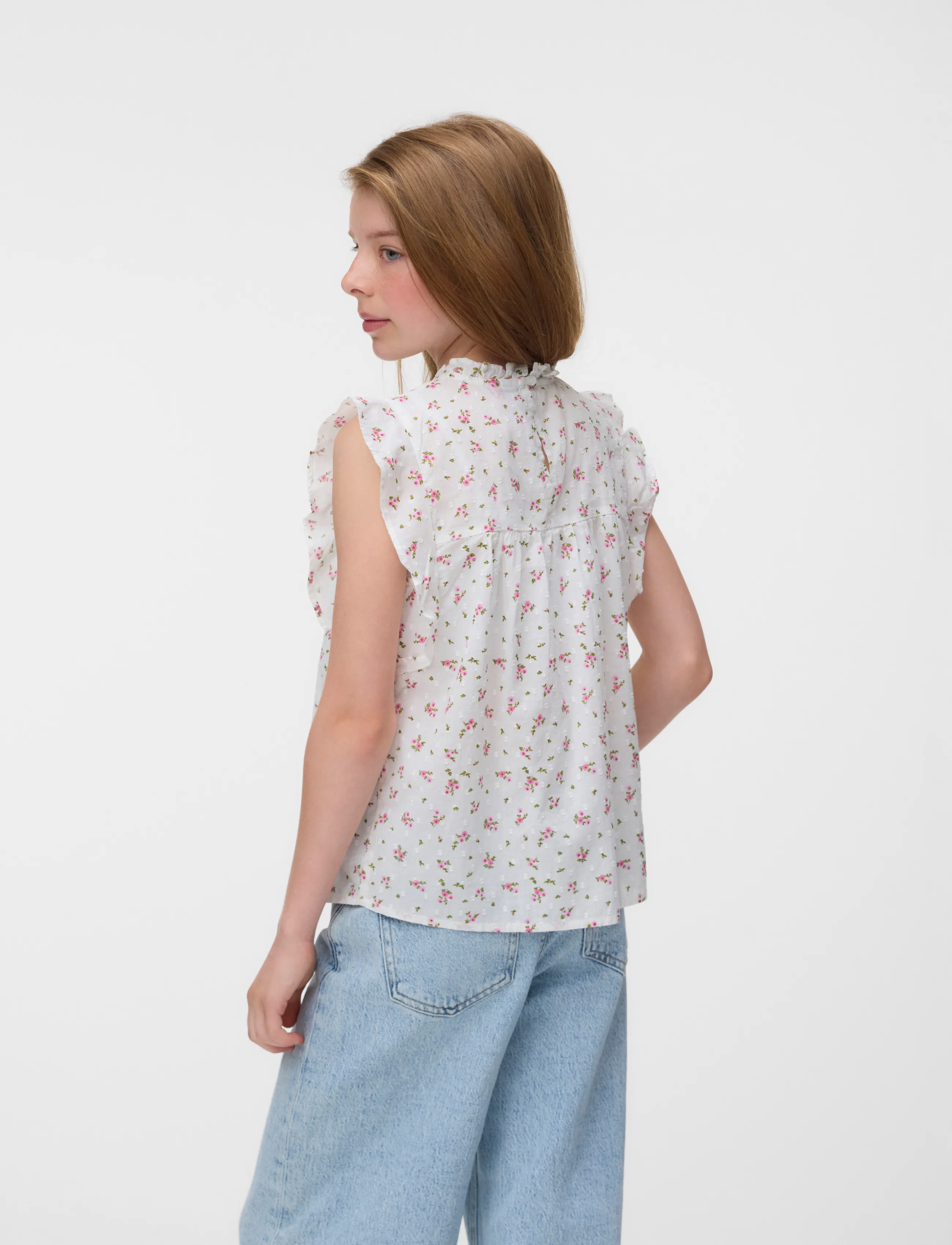 Vero Moda Girl - VMTRINE SL LACE TOP WVN GIRL - blusen & tuniken - snow white - 2