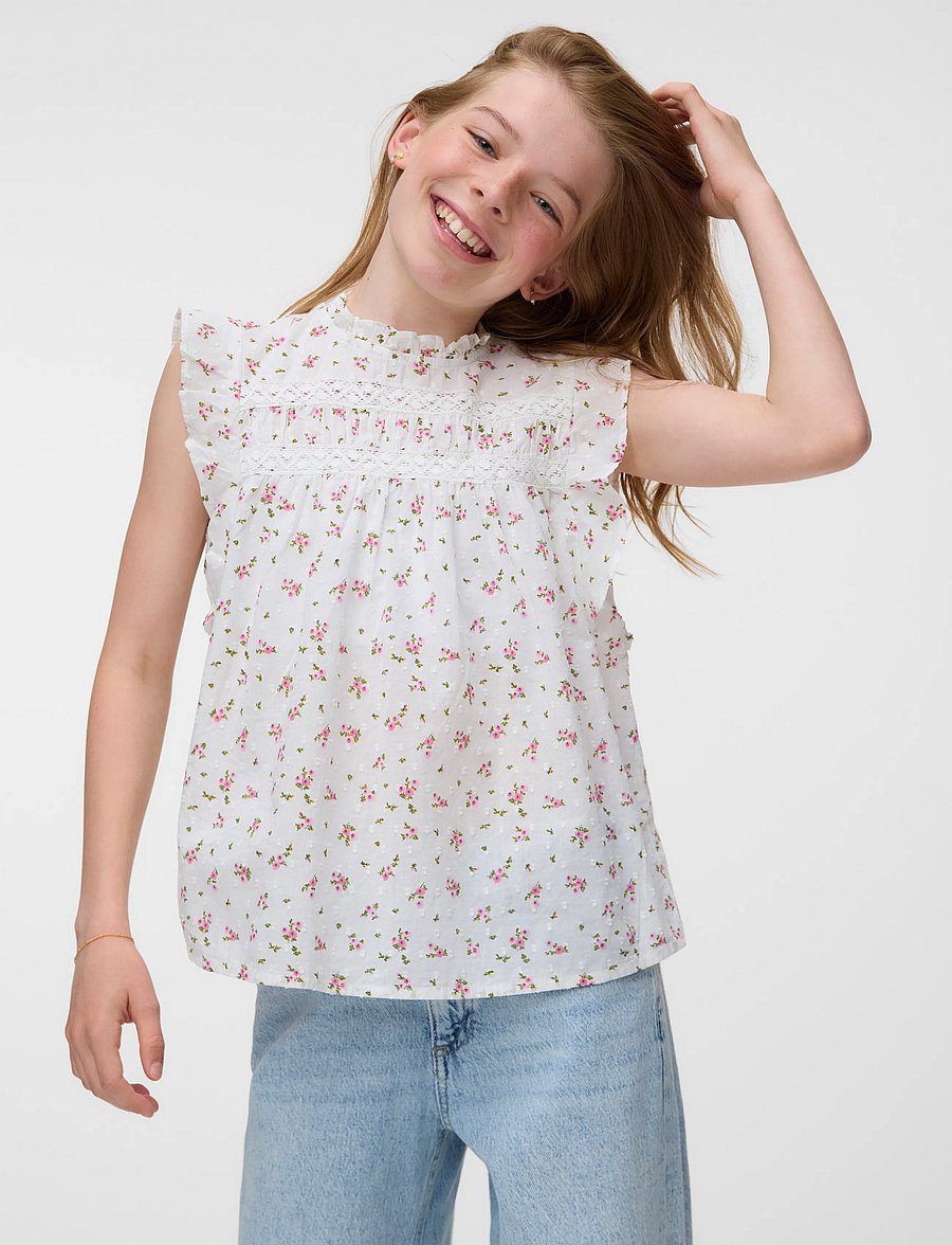 Vero Moda Girl - VMTRINE SL LACE TOP WVN GIRL - blusen & tuniken - snow white - 3