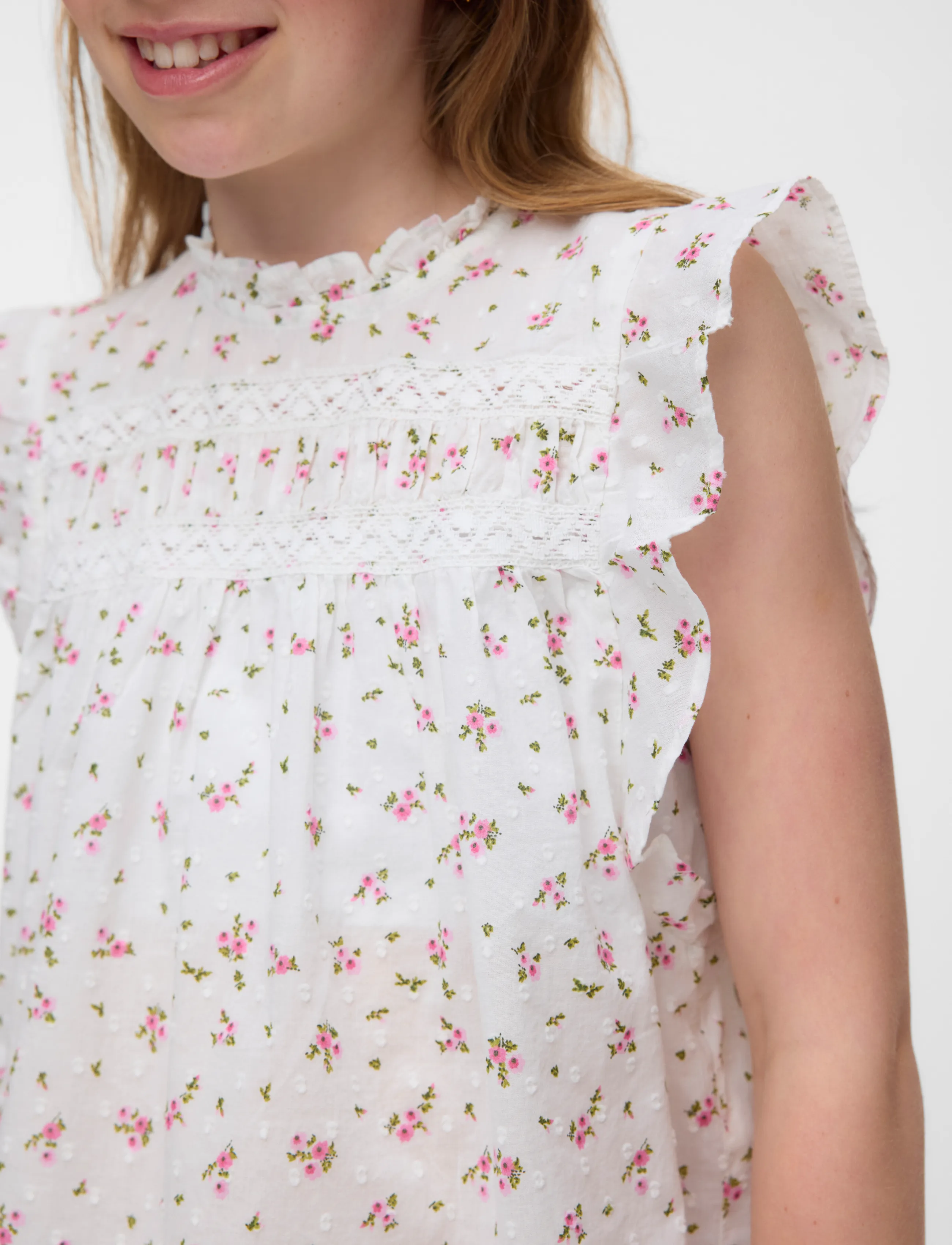 Vero Moda Girl - VMTRINE SL LACE TOP WVN GIRL - blusen & tuniken - snow white - 4
