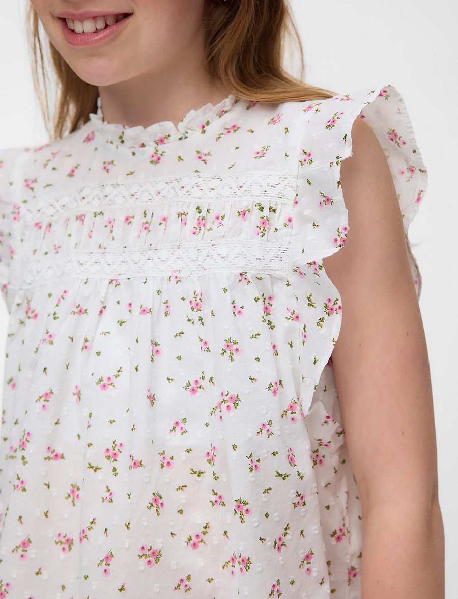 Vero Moda Girl - VMTRINE SL LACE TOP WVN GIRL - blusen & tuniken - snow white - 4